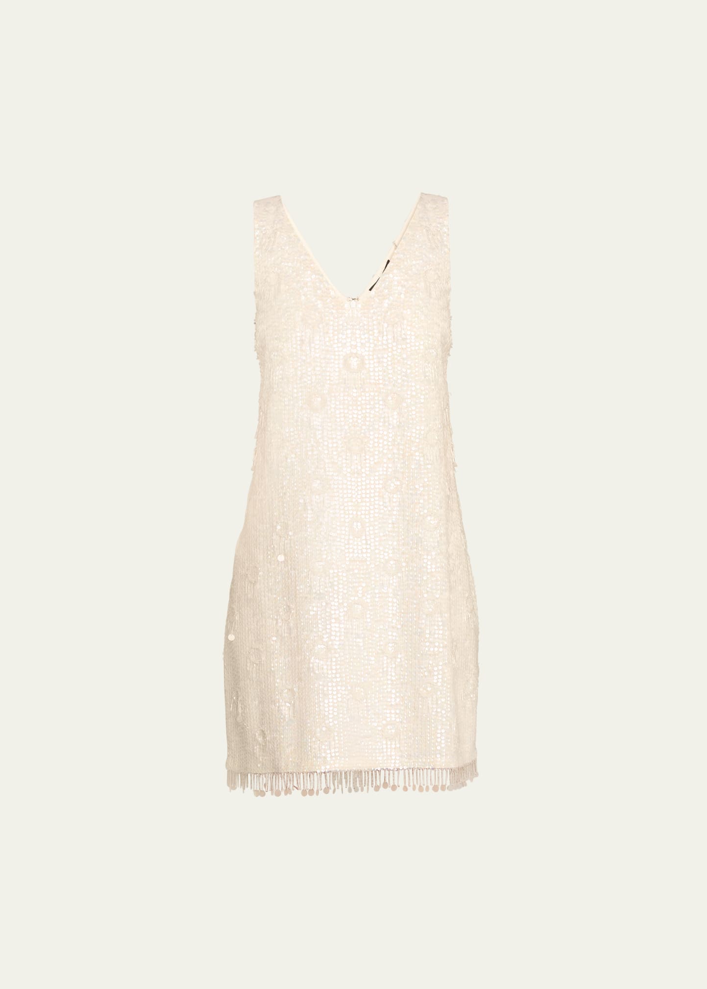 Kobi Halperin Flo Sleeveless Sequin Bead-fringe Mini Dress In White