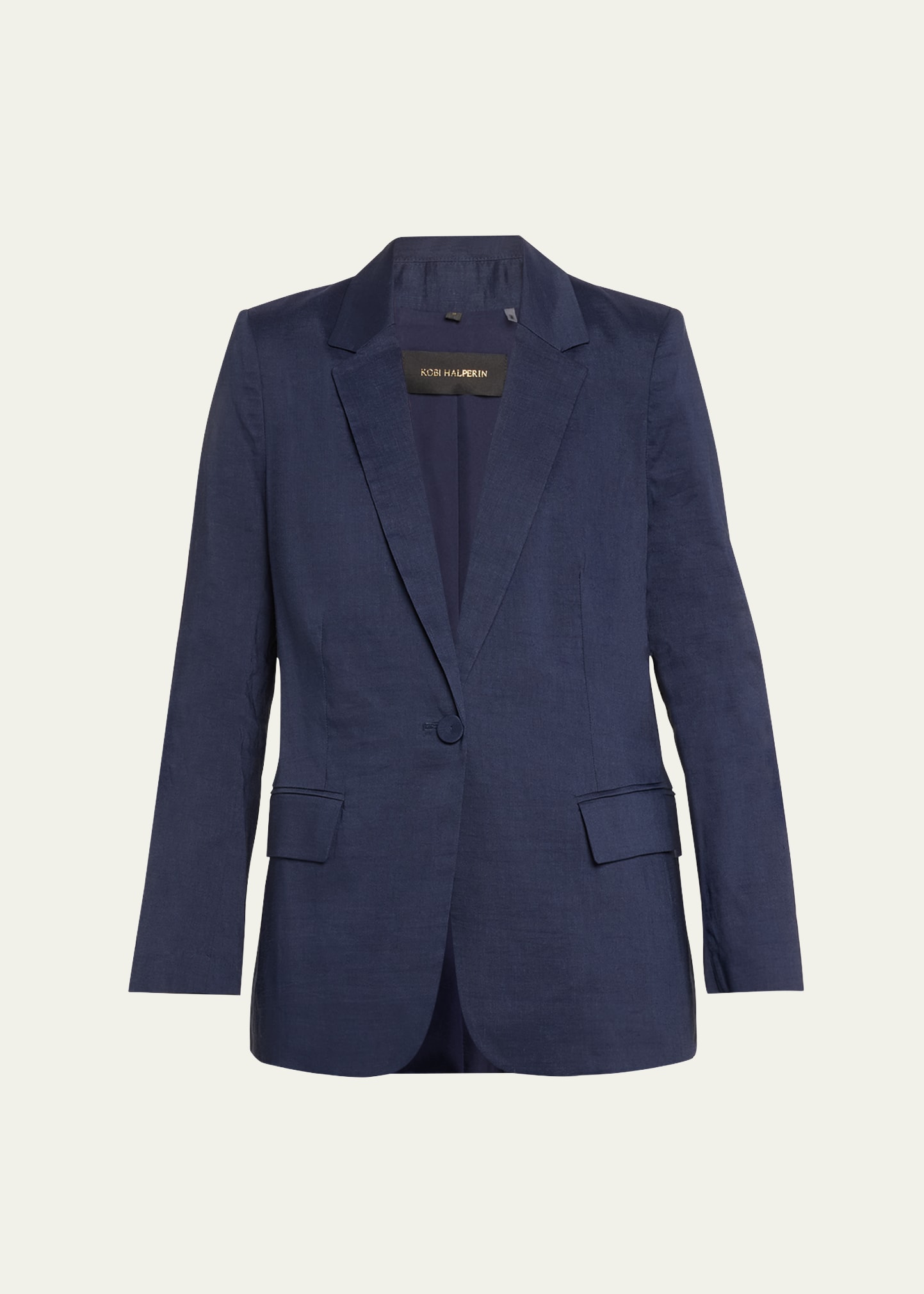 Shop Kobi Halperin Bria Viscose Linen Cutaway Blazer Jacket In Navy