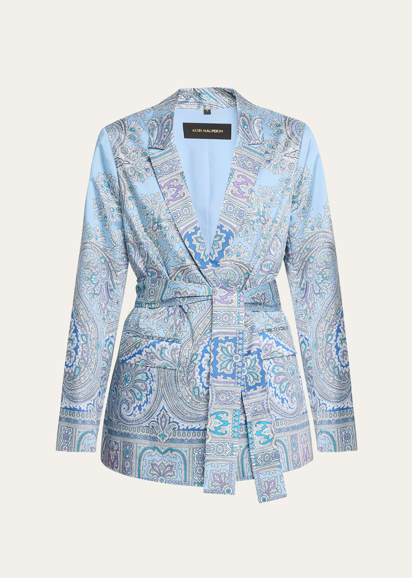 Kobi Halperin Anya Paisley-print Tie-waist Jacket In Powder Blue Multi