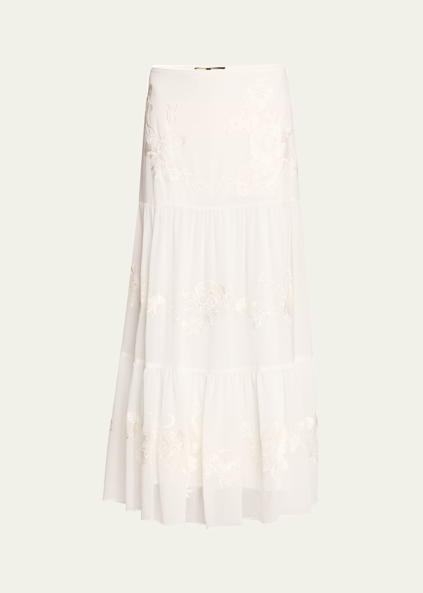 Shop Kobi Halperin Harper Tiered Floral-embroidered Midi Skirt In White