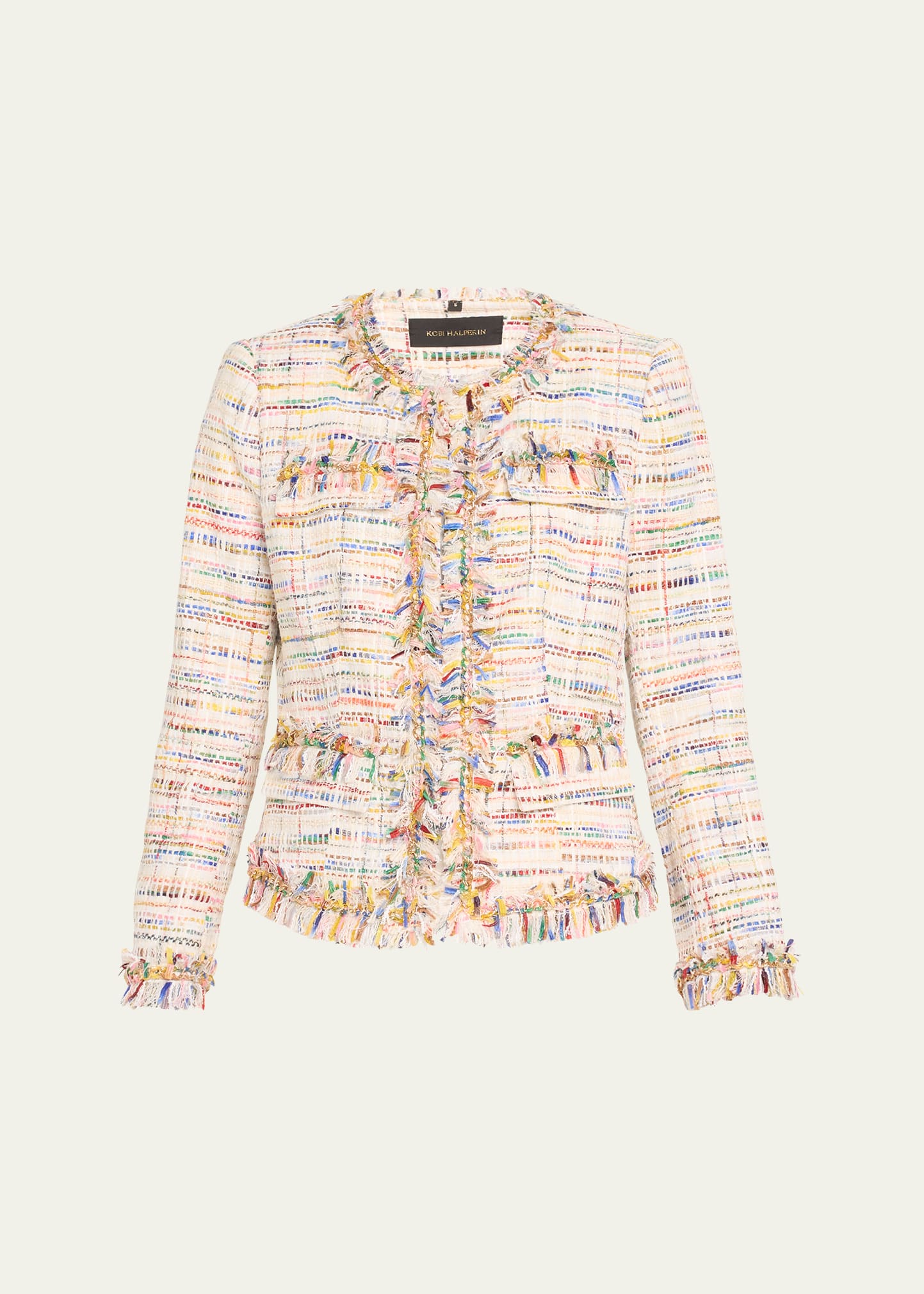Shop Kobi Halperin Devyn Fringe-trim Tweed Jacket In Rainbow