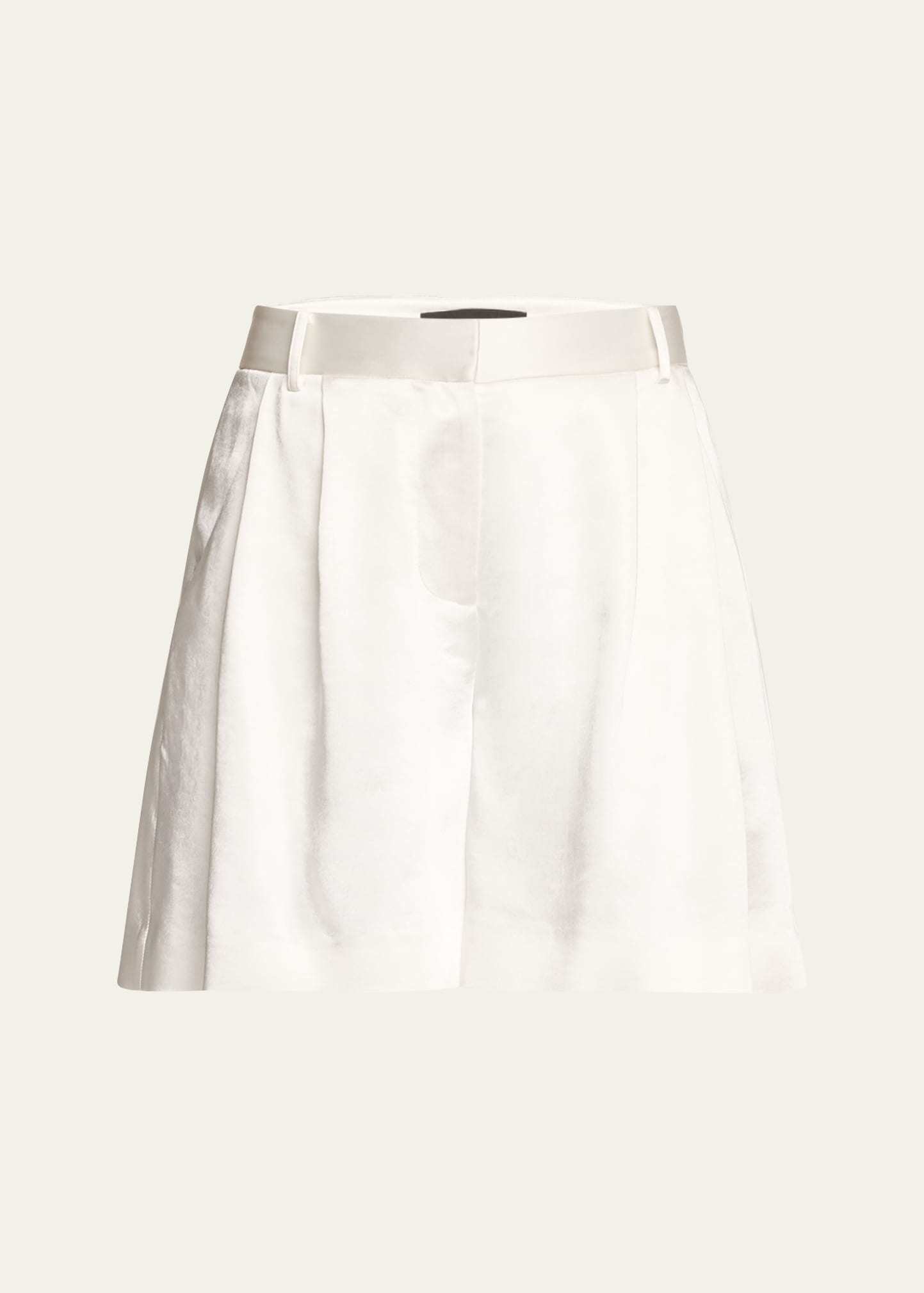 Shop Kobi Halperin Jaynie Pleated High-rise Satin Shorts In Ivory