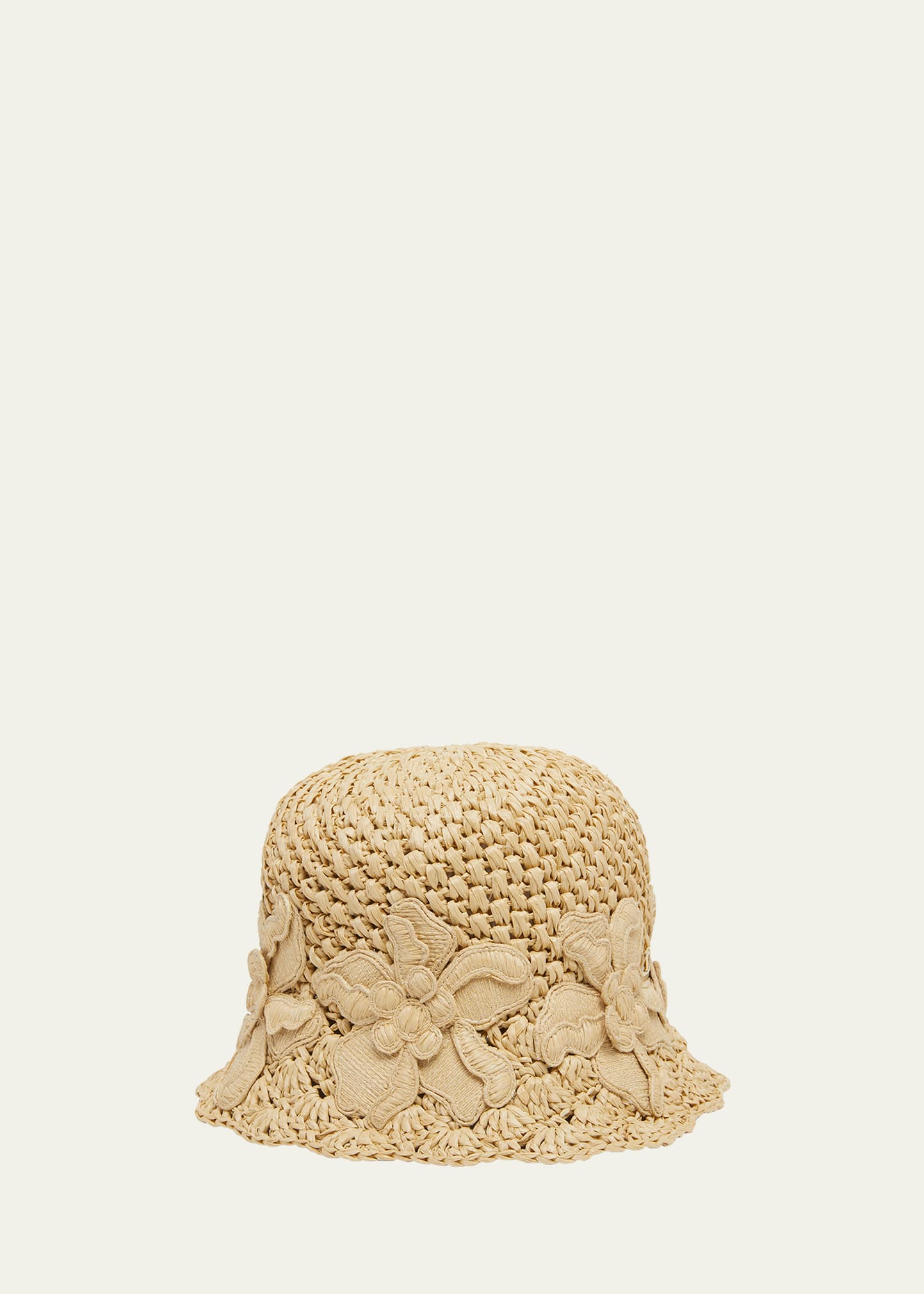 Valentino Garavani Floral Raffia Crochet Bucket Hat In Brown
