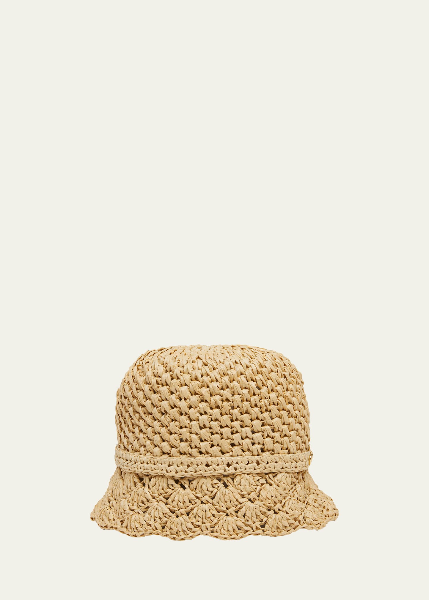 Valentino Garavani Garden Crochet Raffia Bucket Hat With V-logo In Natural/gold