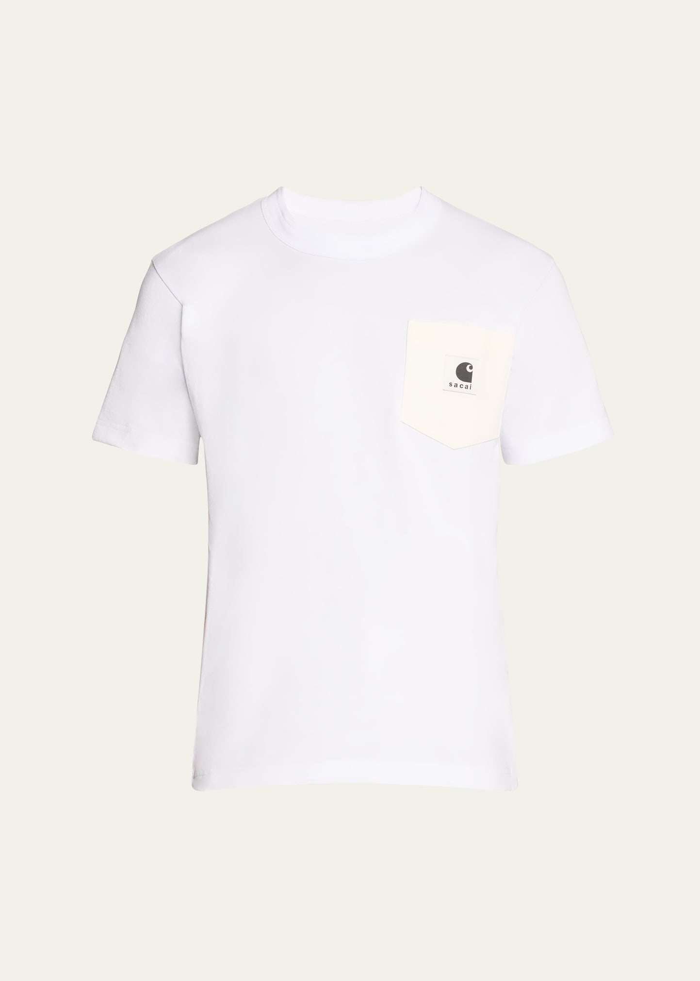 Sacai Carhartt Wip Zip-detailed Logo-appliquéd Canvas-trimmed Cotton-jersey T-shirt In White