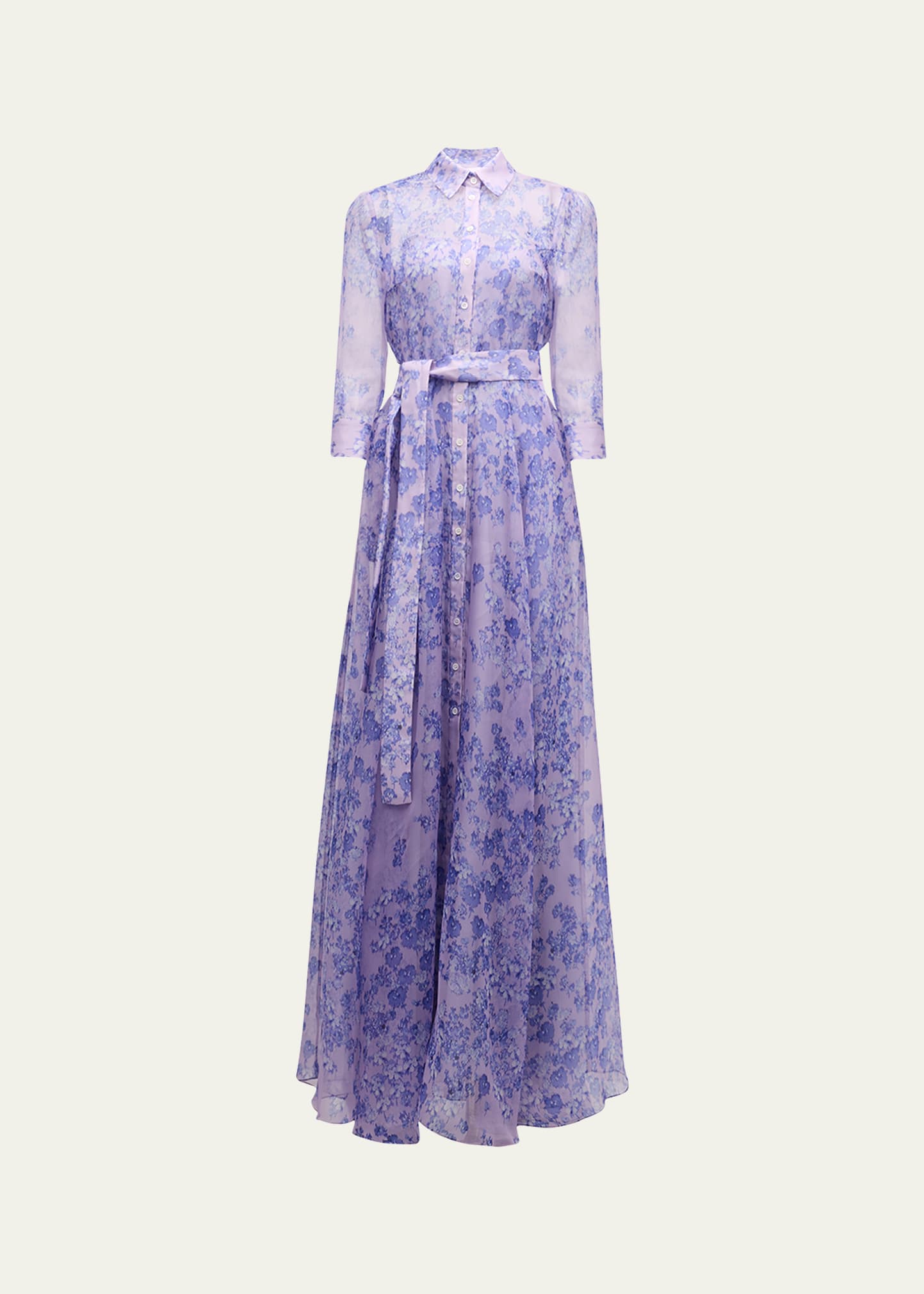 Shop Carolina Herrera Floral Print Trench Gown With Tie Belt In Lilac