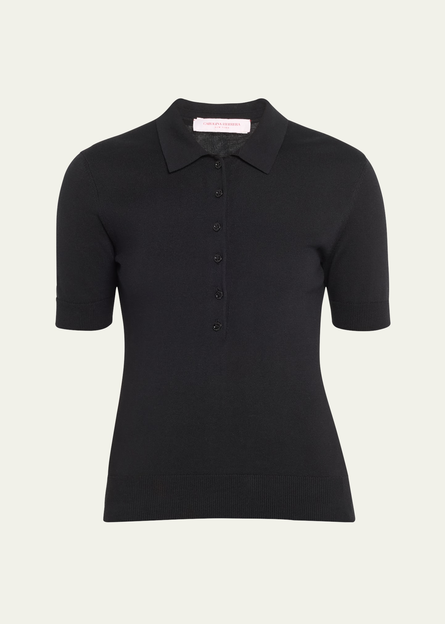 Carolina Herrera Button-front Knit Polo Top In Black