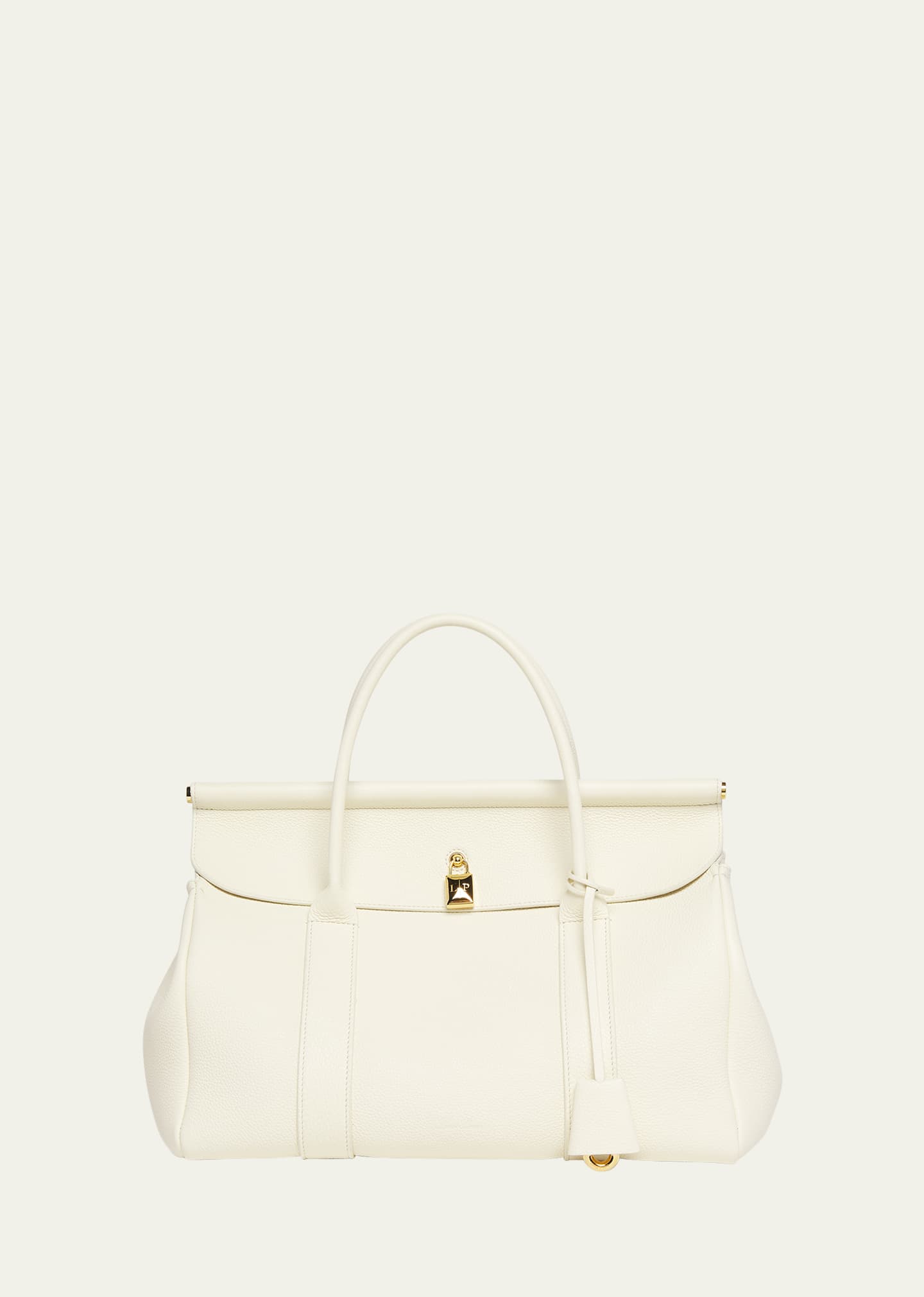 Loro Piana Loom 32 Grained Leather Top-handle Bag In 1615 Whisper Whit