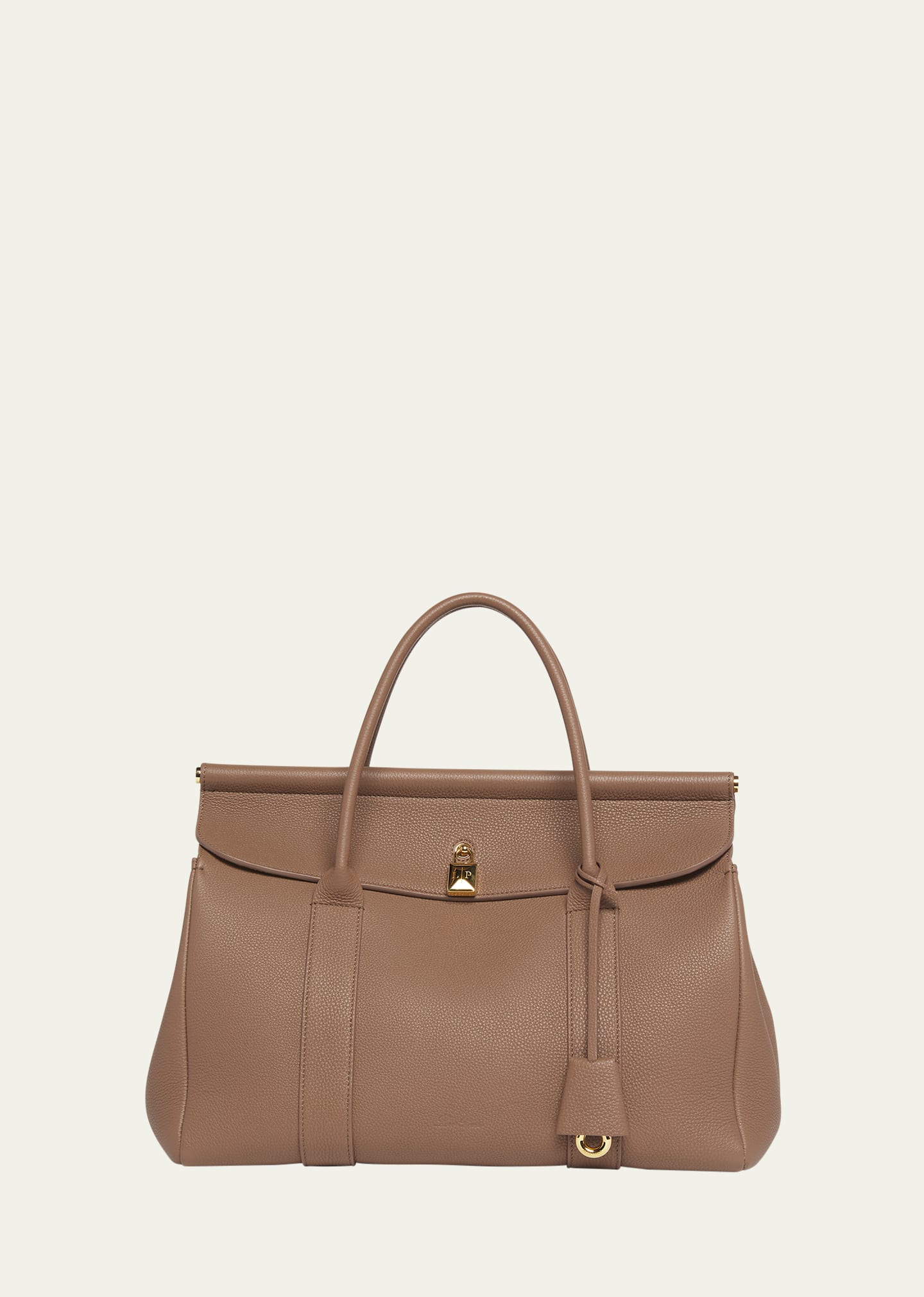 Loro Piana Loom 32 Grained Leather Top-handle Bag In D499 Fossil