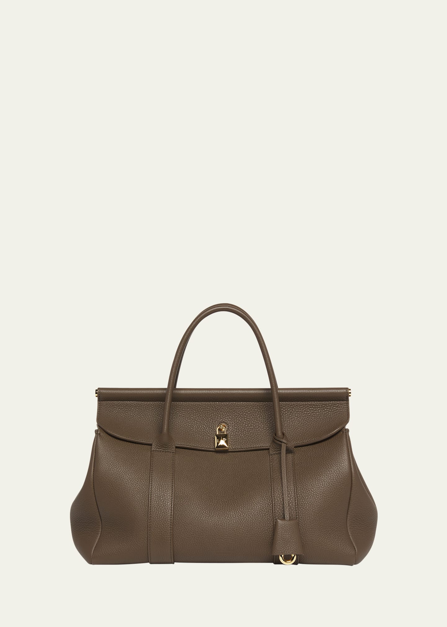 Loro Piana Loom 32 Grained Leather Top-handle Bag In 50kz Sicilian Cap