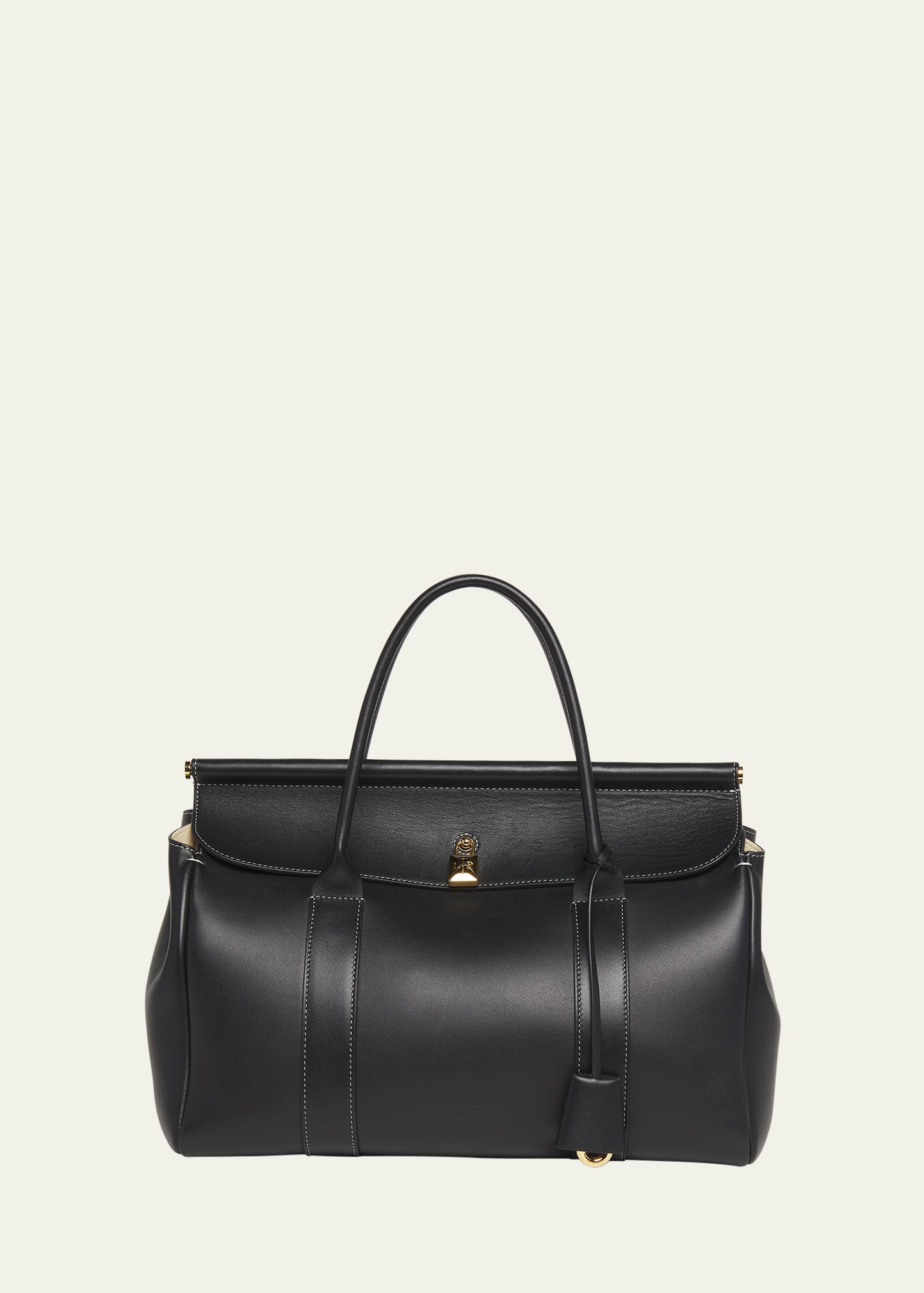 Loro Piana Loom 32 Rounded Leather Top-handle Bag In 8000 Black