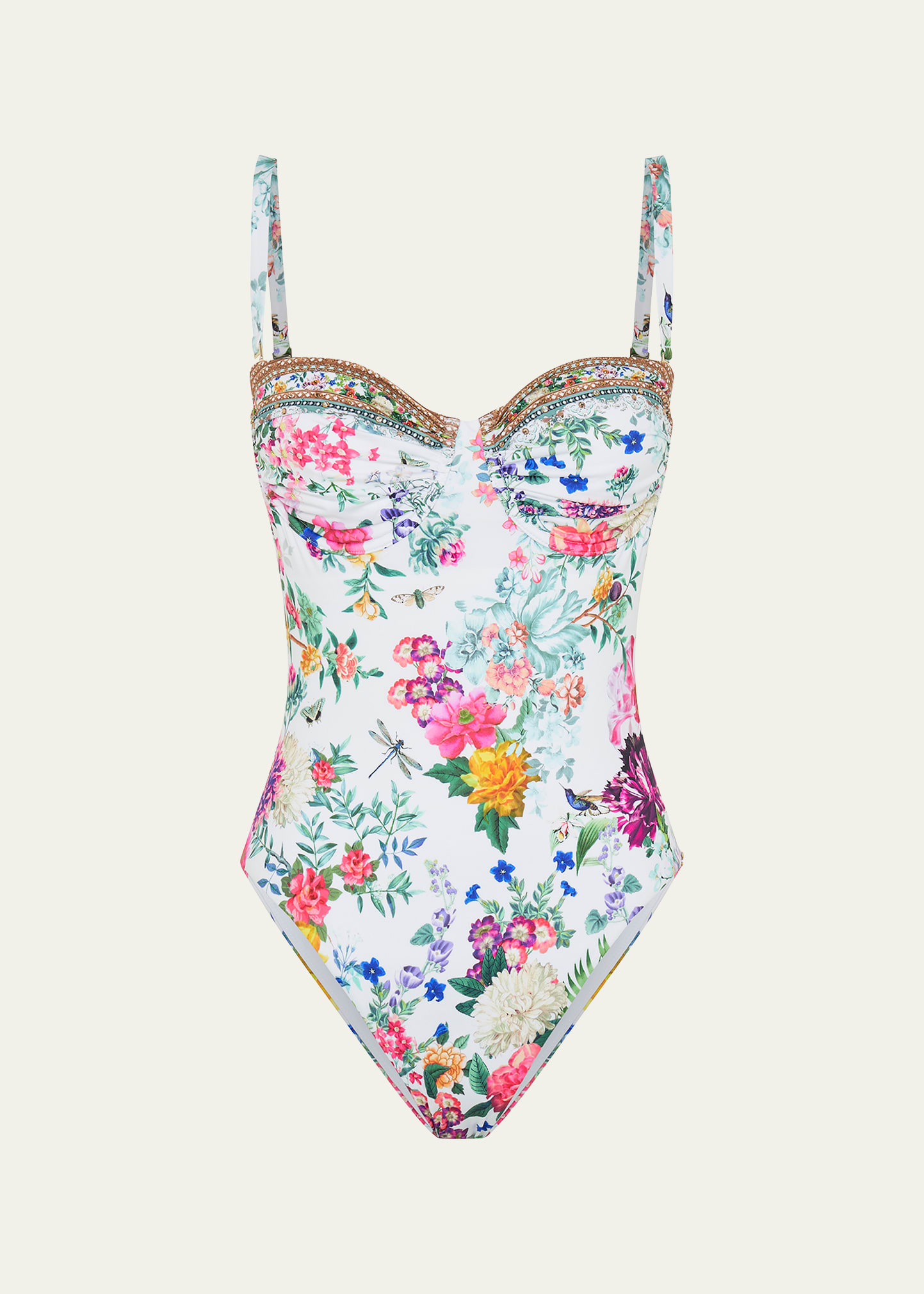 Shop Camilla Plumes And Parterres Ruched Cup Underwire One-piece Swimsuit