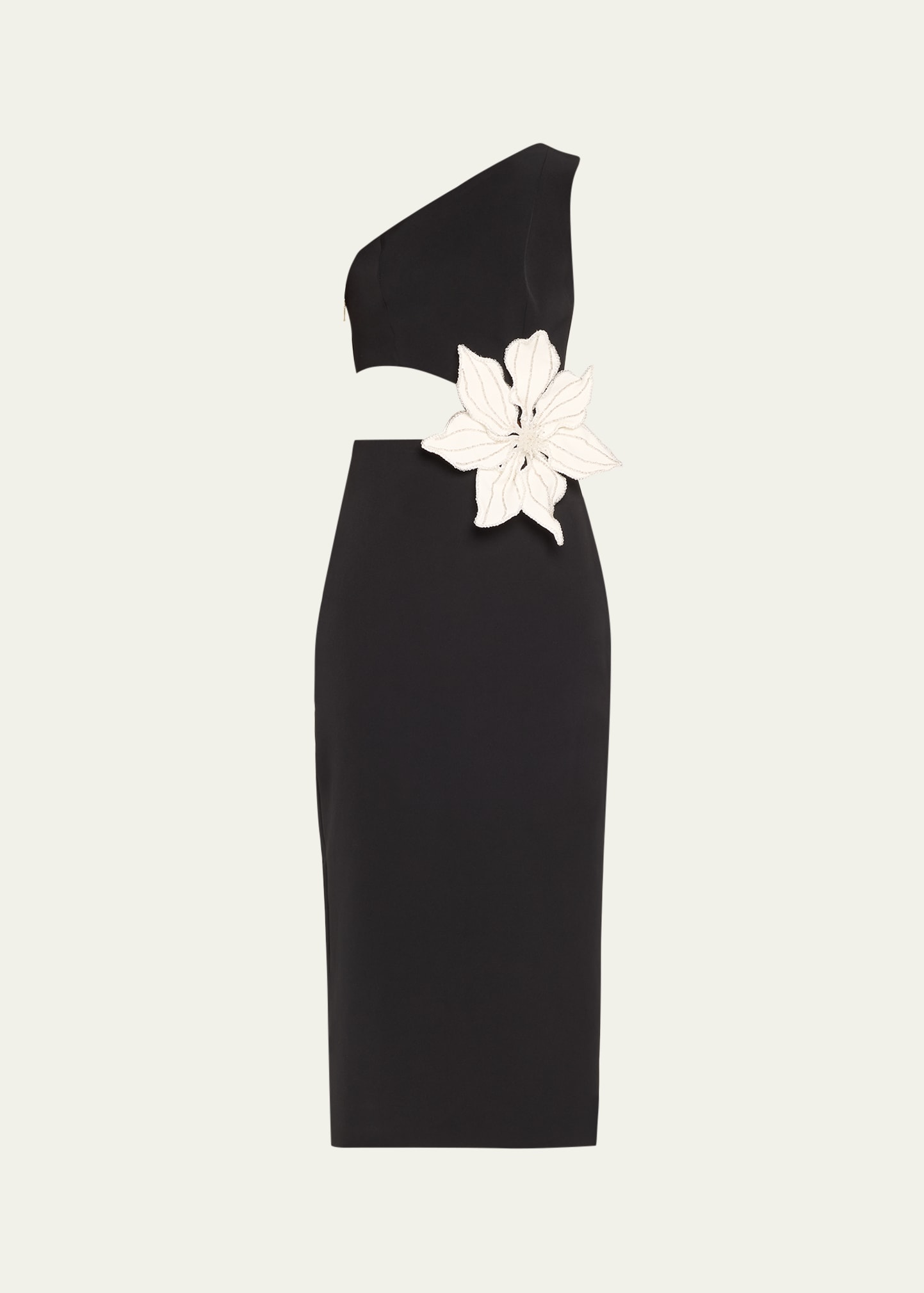Shop Patbo Flower Applique One-shoulder Cutout Midi Dress In Black
