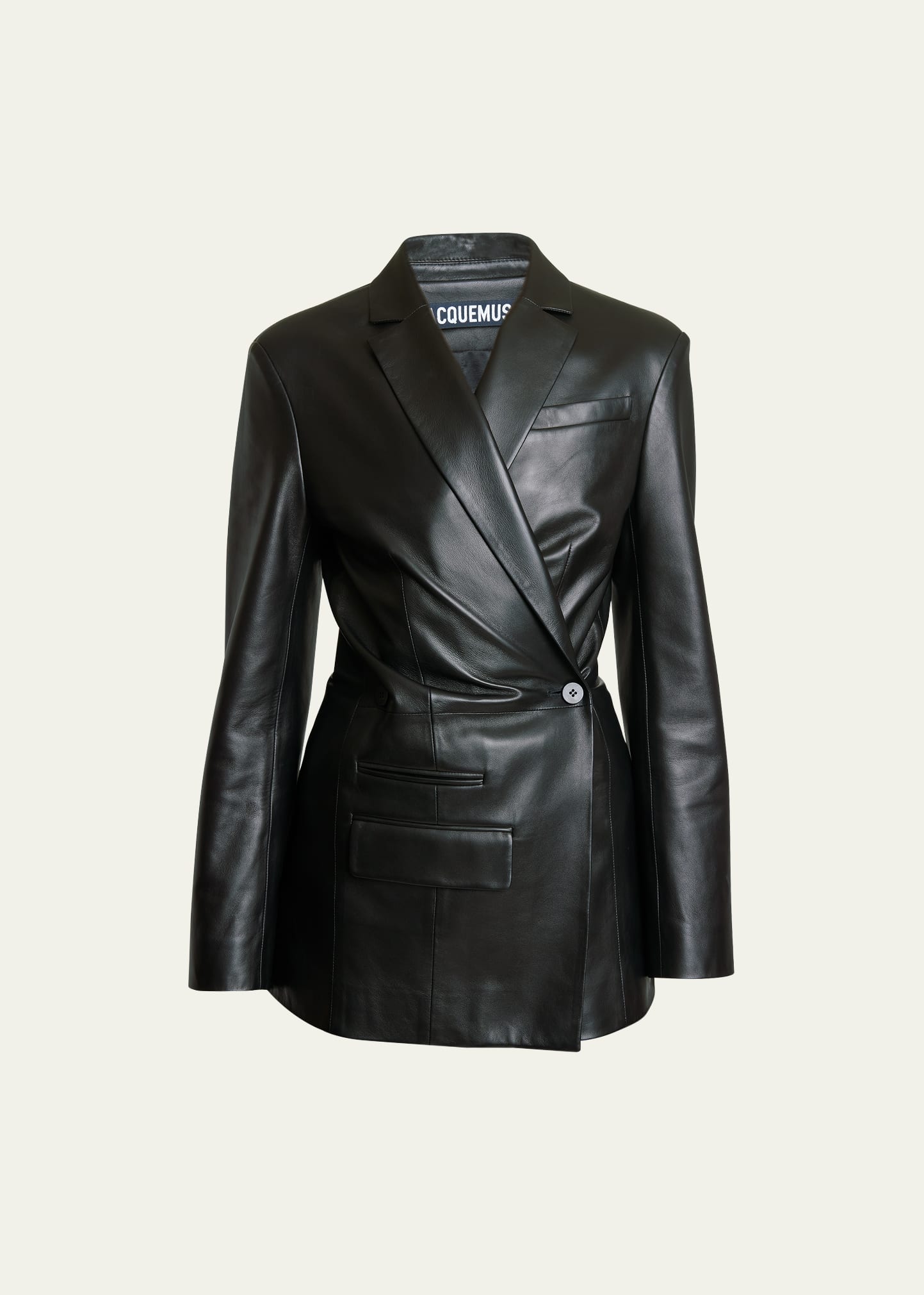 Jacquemus Tibau Crossover Leather Double-breasted Blazer In Black