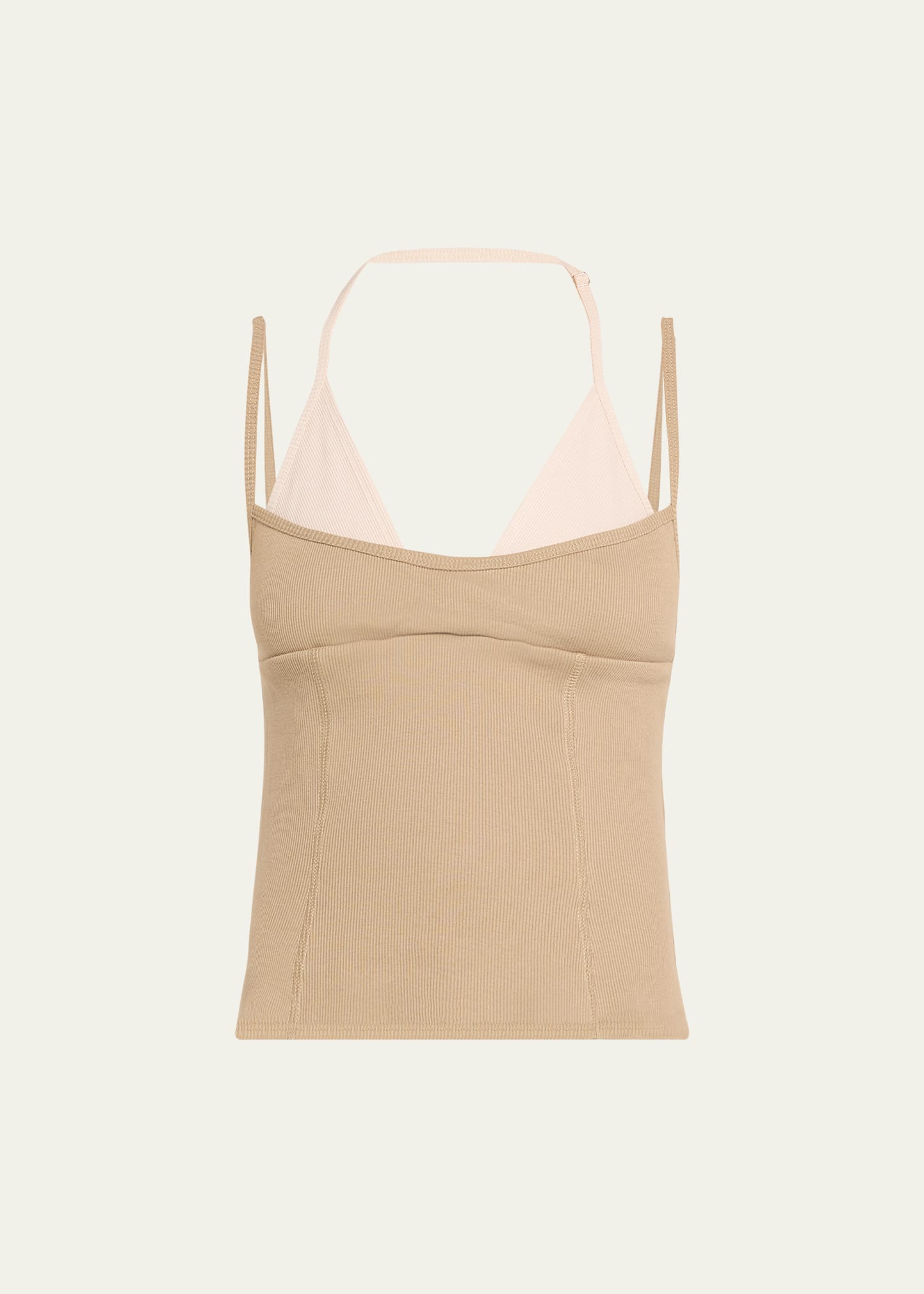 Jane Wade Rib-knit Double Tank Top In Tan / Ivory Combo