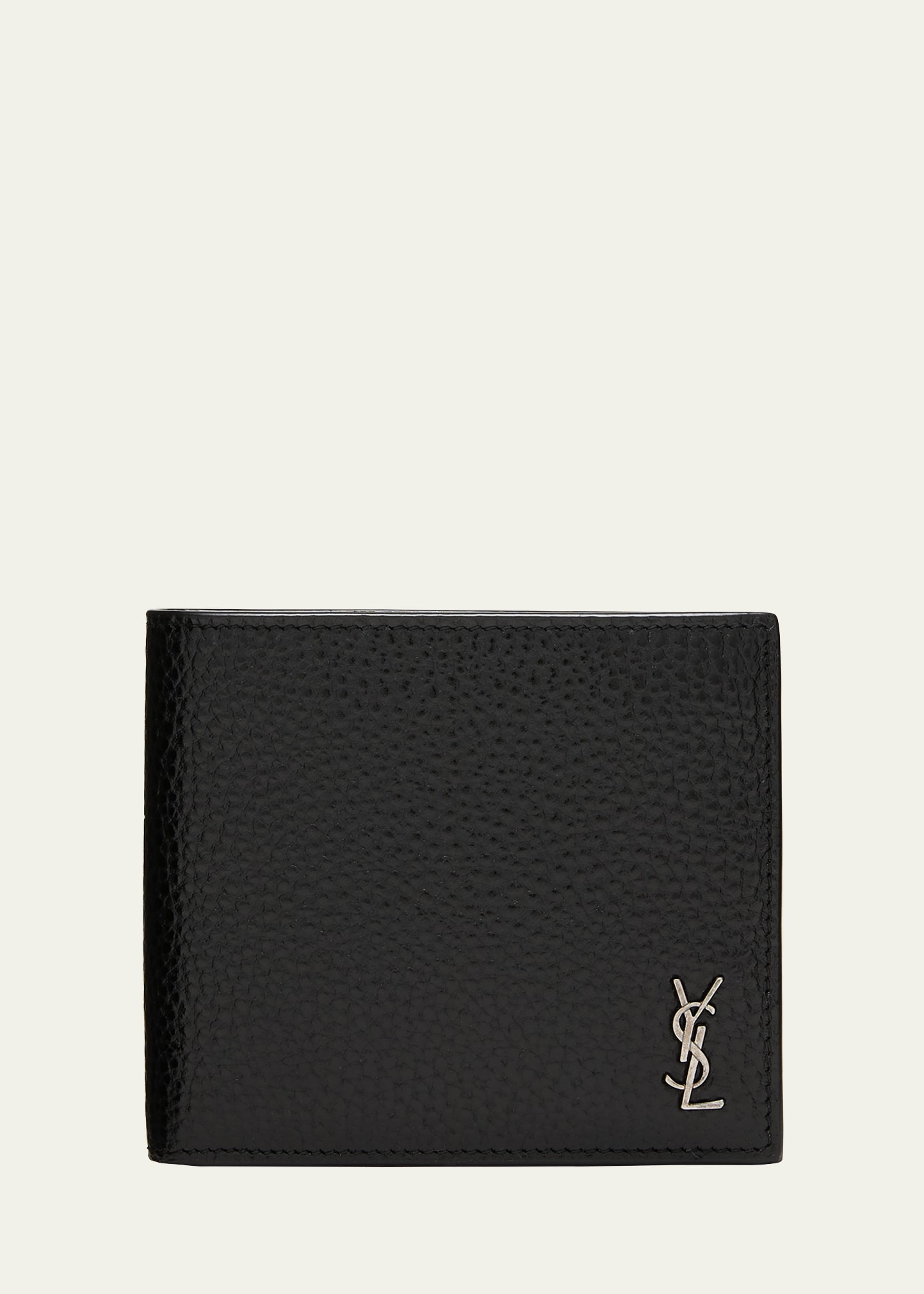 Shop Saint Laurent Men's Ysl Pebbled Leather Wallet In Nero