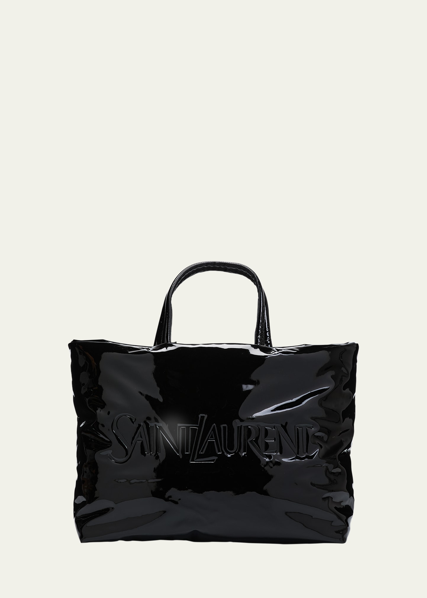 Saint Laurent Men's Patent Leather Maxi Tote Bag In Nero