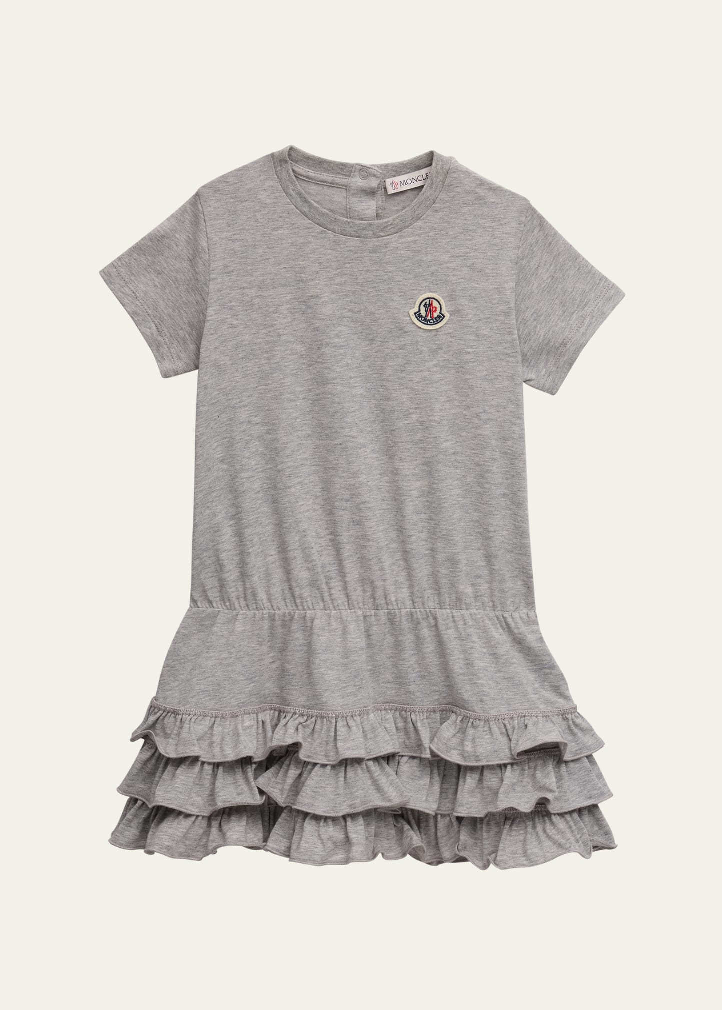 Moncler Girl's Ruffle-skirt Short-sleeve T-shirt Dress In Grey