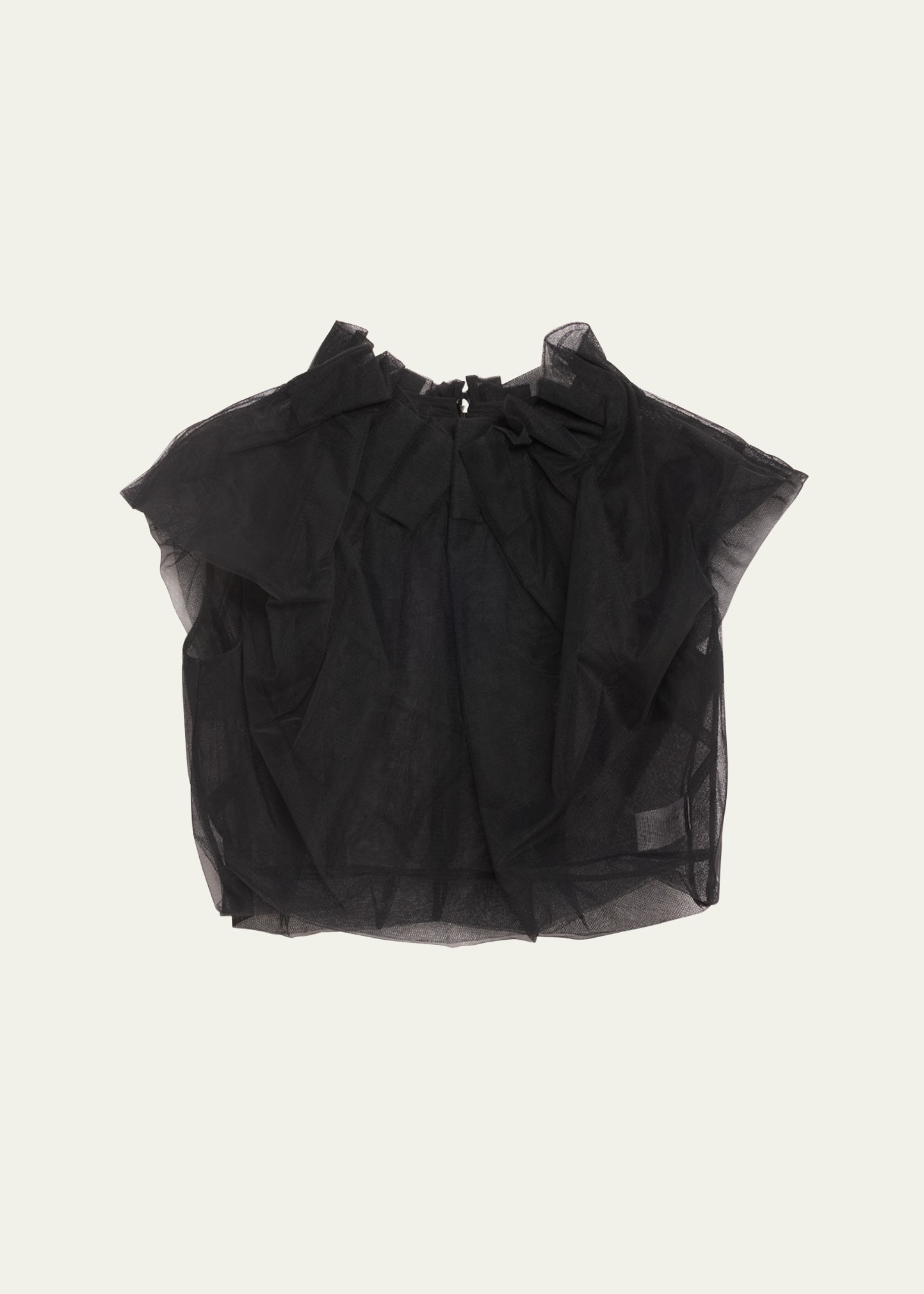 Shop Simone Rocha Pleated-neck Mesh Cropped Blouse In Black
