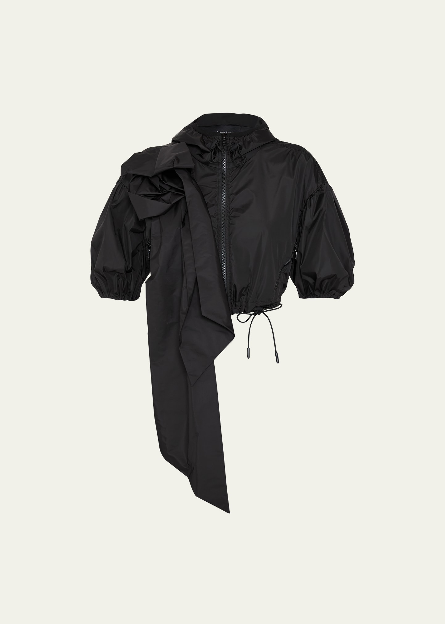 Shop Simone Rocha Pressed Rose-applique Puff-sleeve Crop Jacket In Black