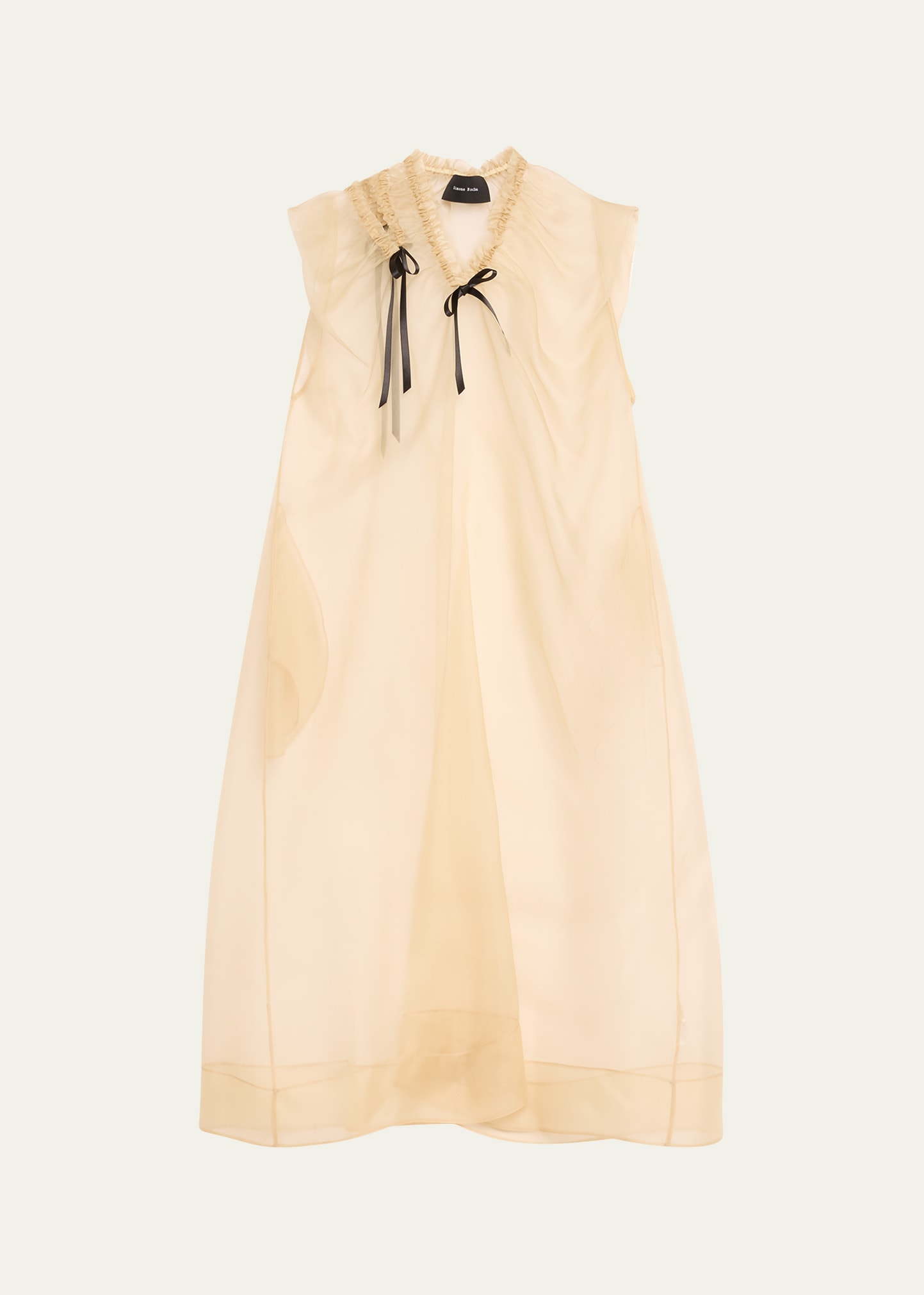 Shop Simone Rocha Organza Cutout Midi Sack Dress With Bow In Biscuit