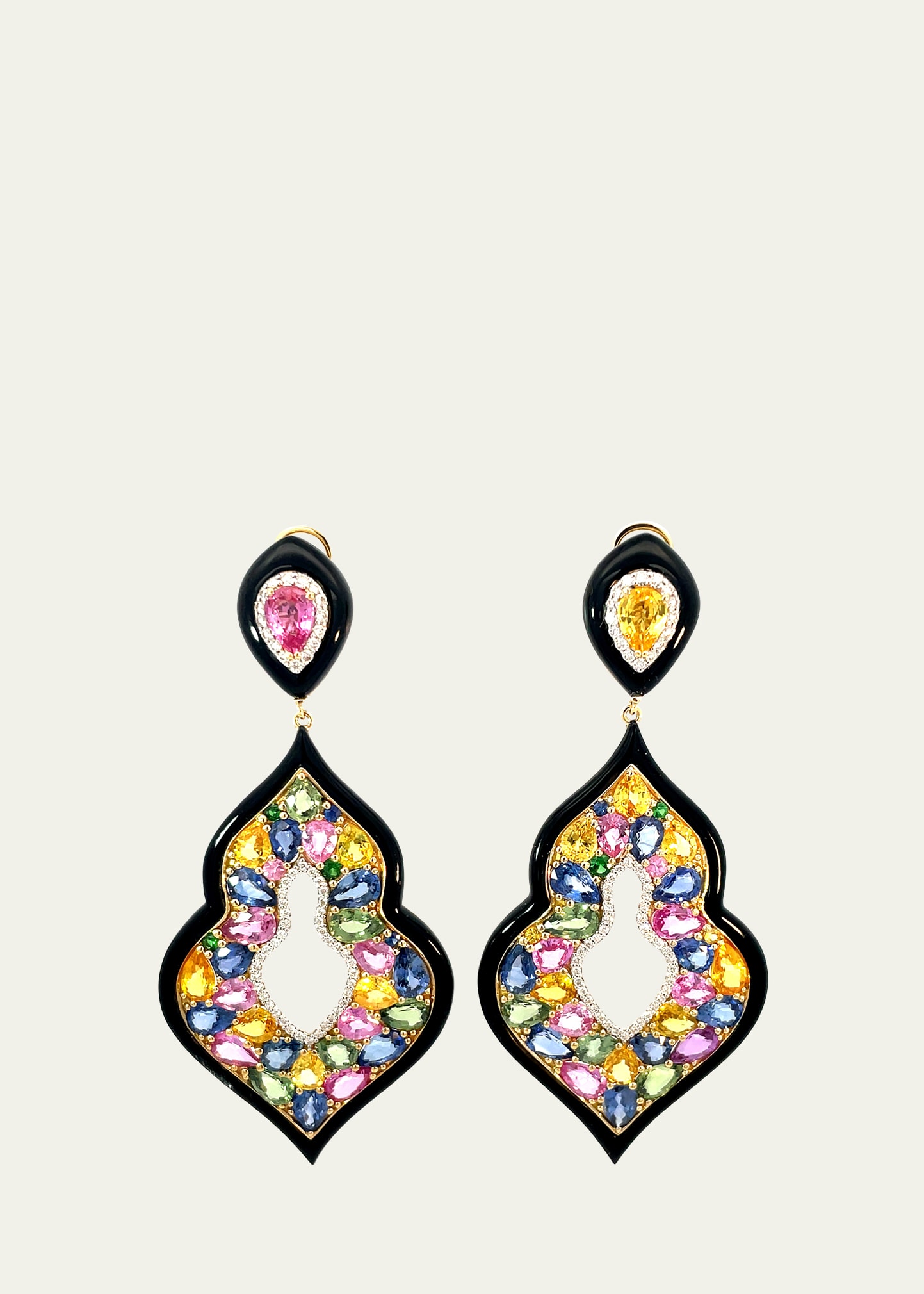 Stéfère 18k Yellow Gold Rainbow Sapphire And Diamond Earrings In Multi-color Sapph