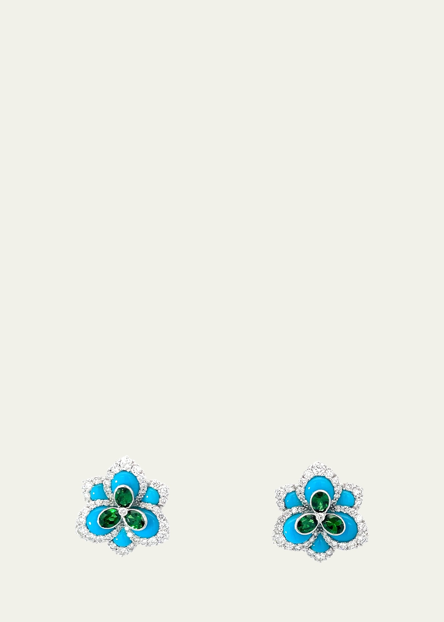 18k White Gold Diamond, Tsavorite, and Turquoise Flower Statement Ring