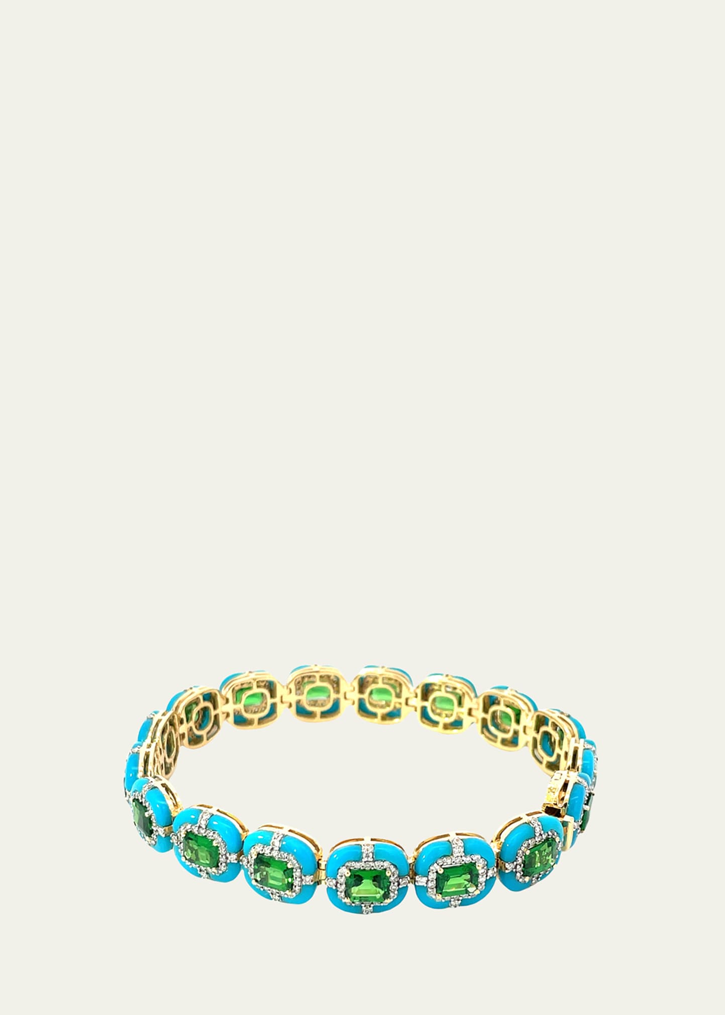 Stéfère 18k Yellow Gold Diamond, Tsavorite, And Turquoise Bracelet In Blue