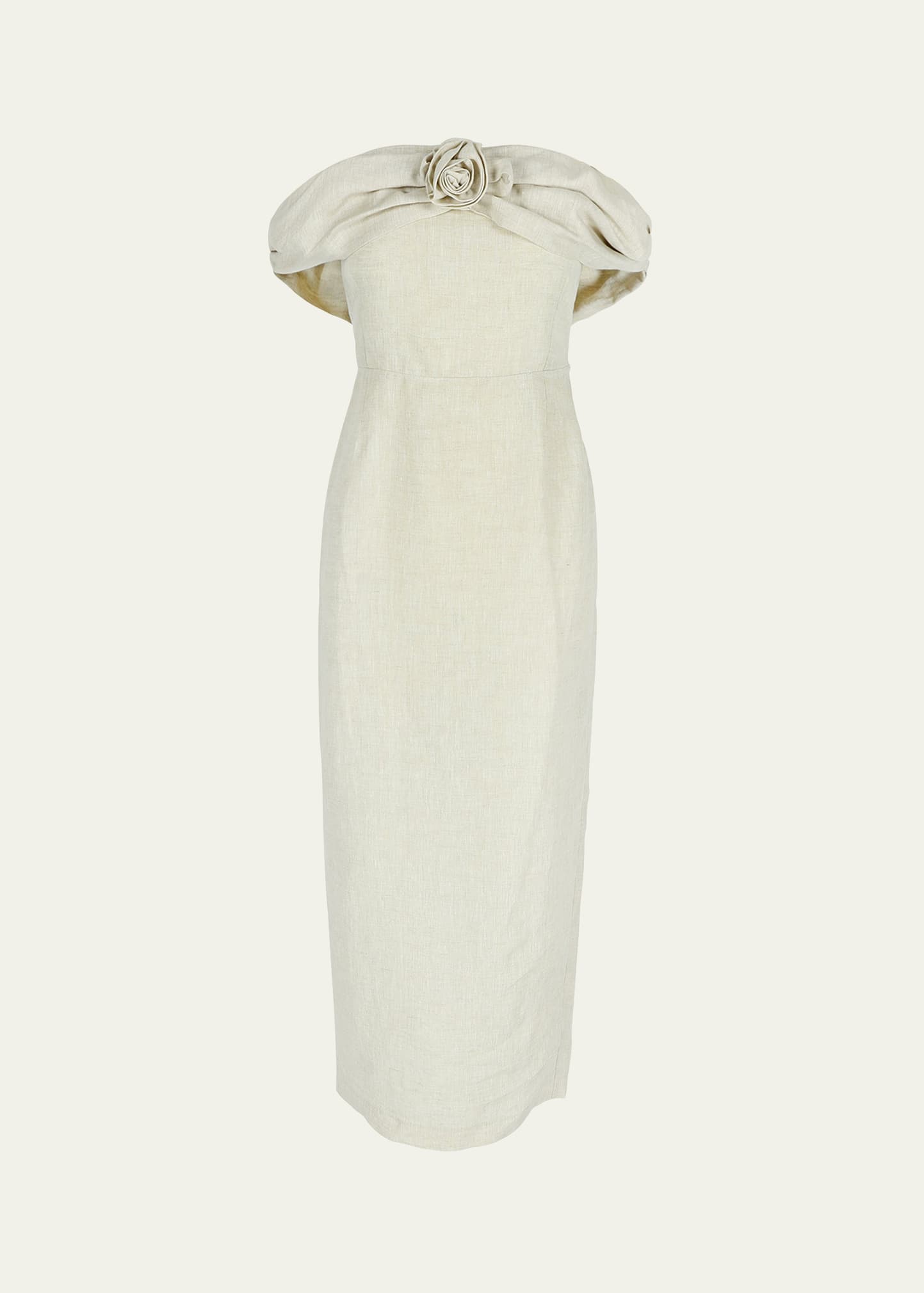 Shop Bernadette Serena Off-shoulder Rosette Linen Dress In Rustic Beige