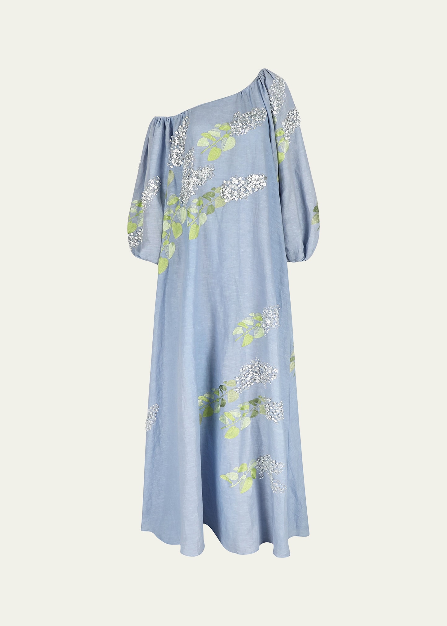 Nathalie Floral Brocade Off-Shoulder Linen Gown