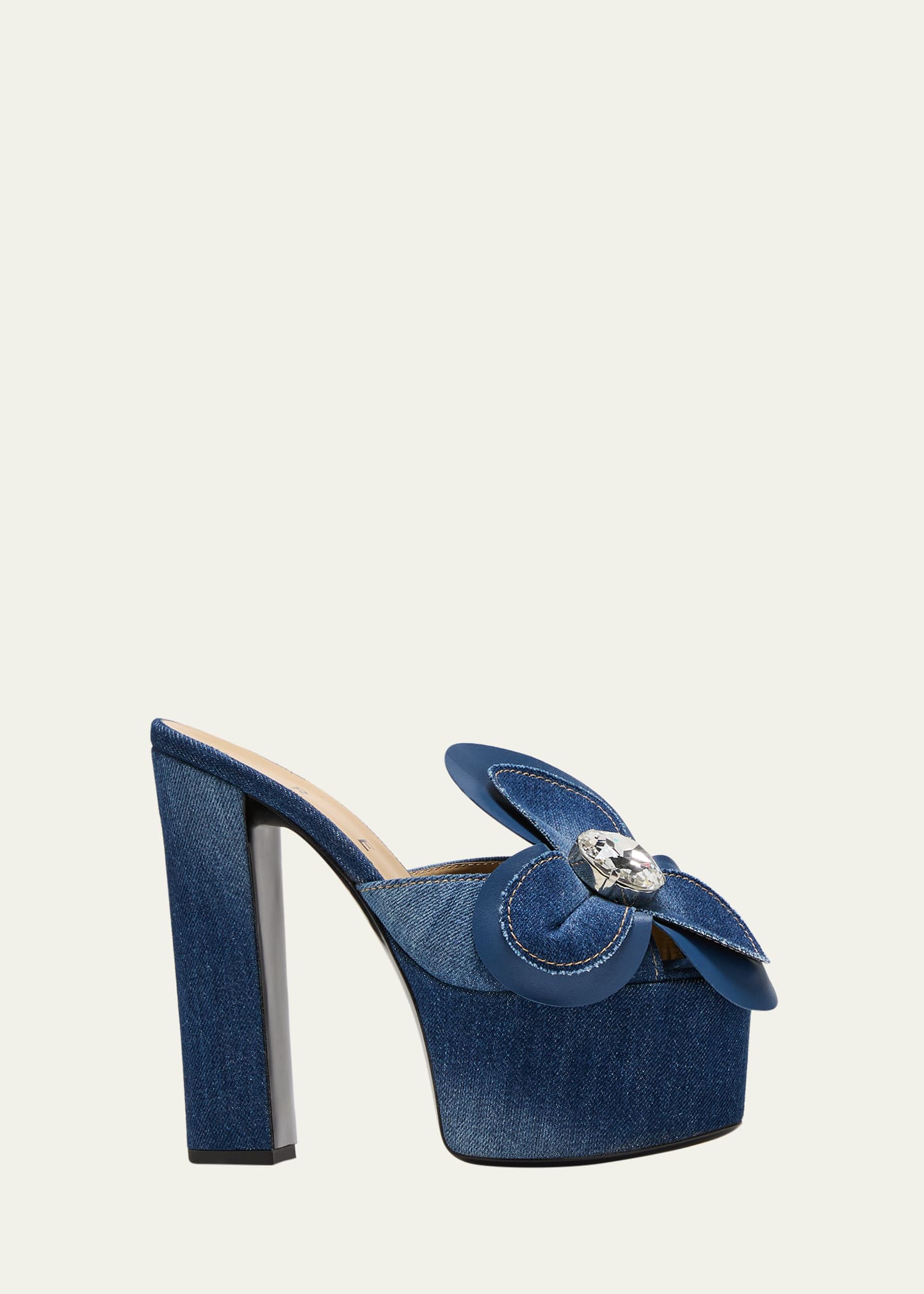 Area Denim Flower Platform Mule Sandals In Bluette