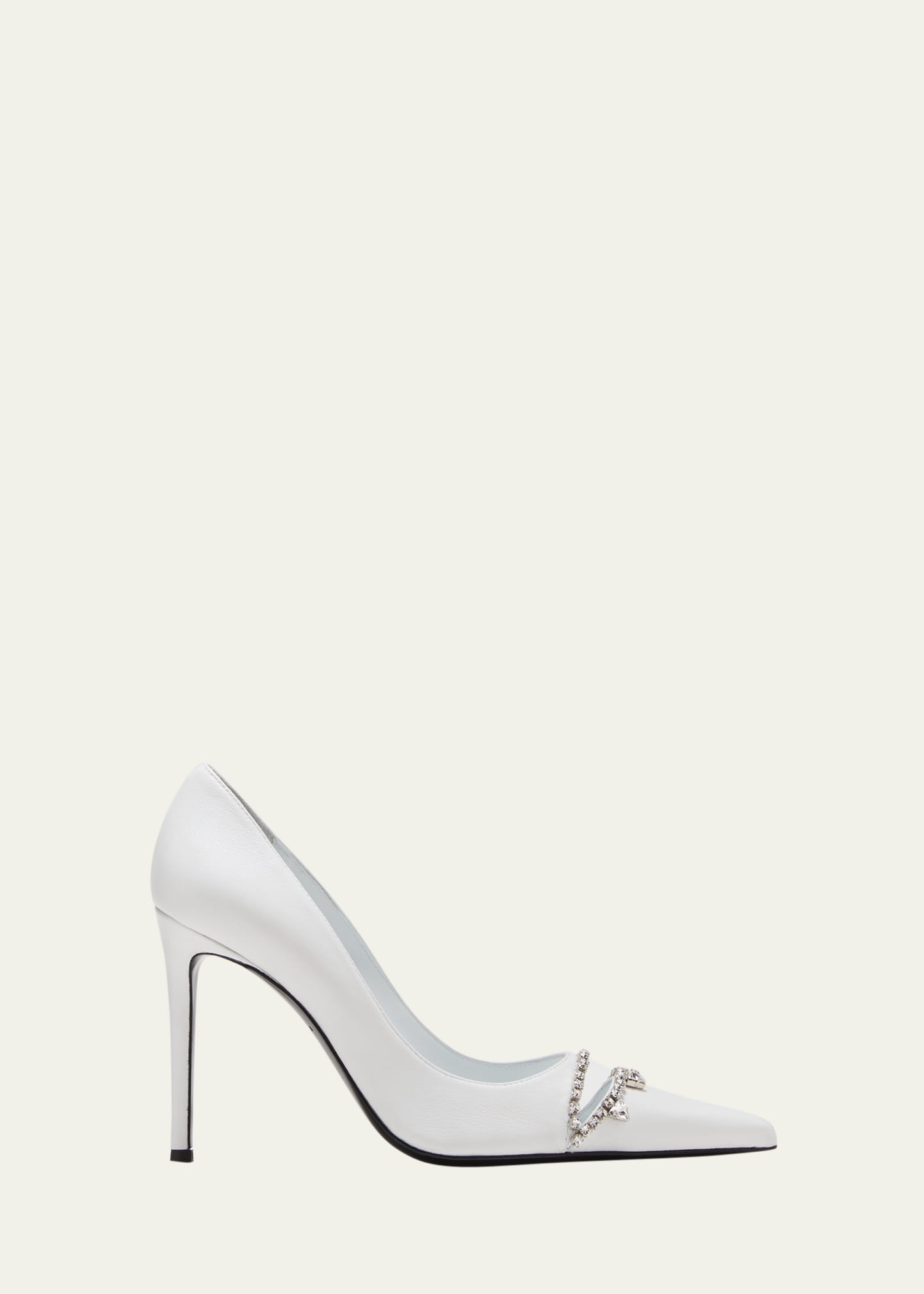 Area Leather Crystal Cutout Stiletto Pumps In White