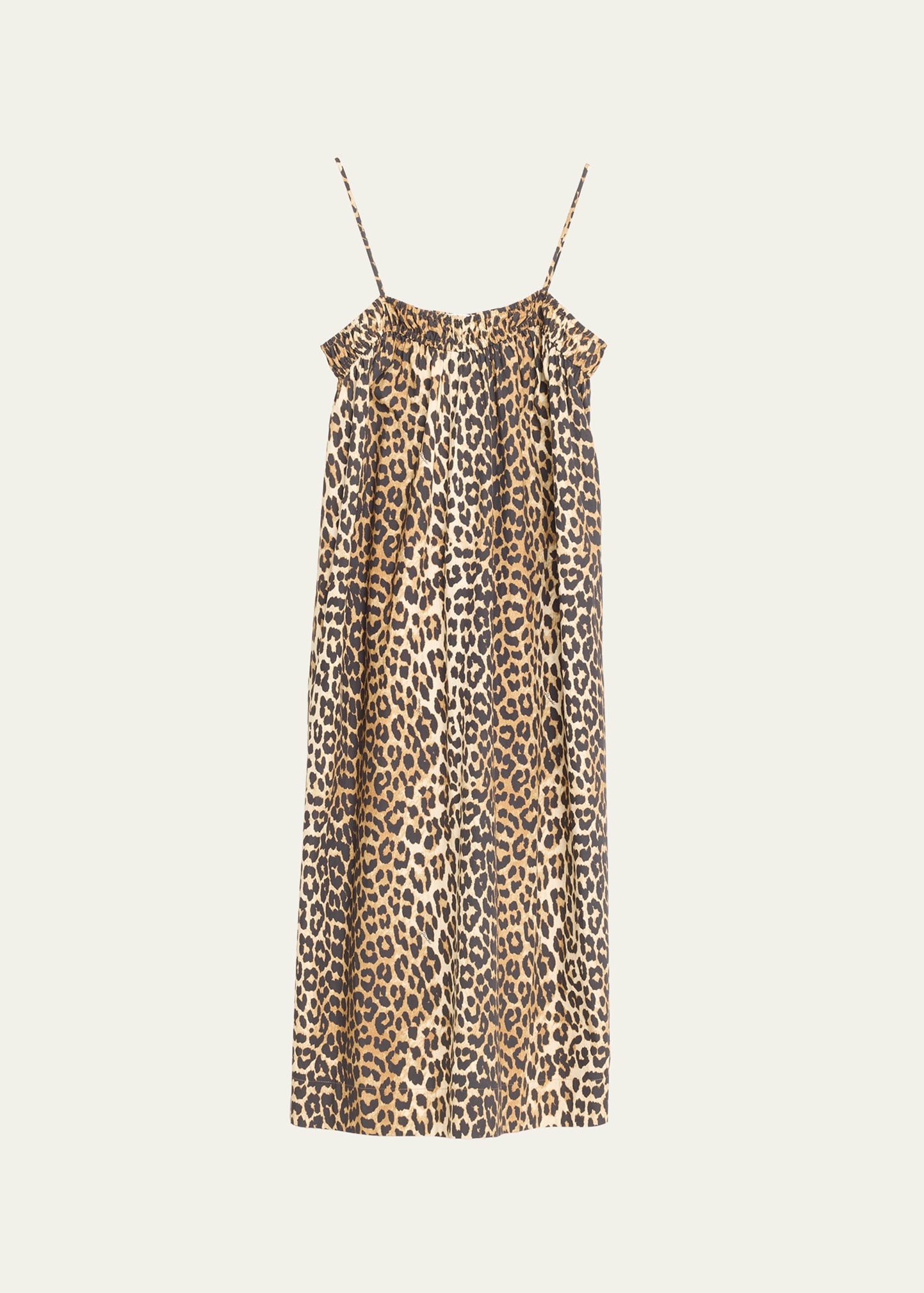 Shop Ganni Spaghetti Strap Leopard-print Midi Dress