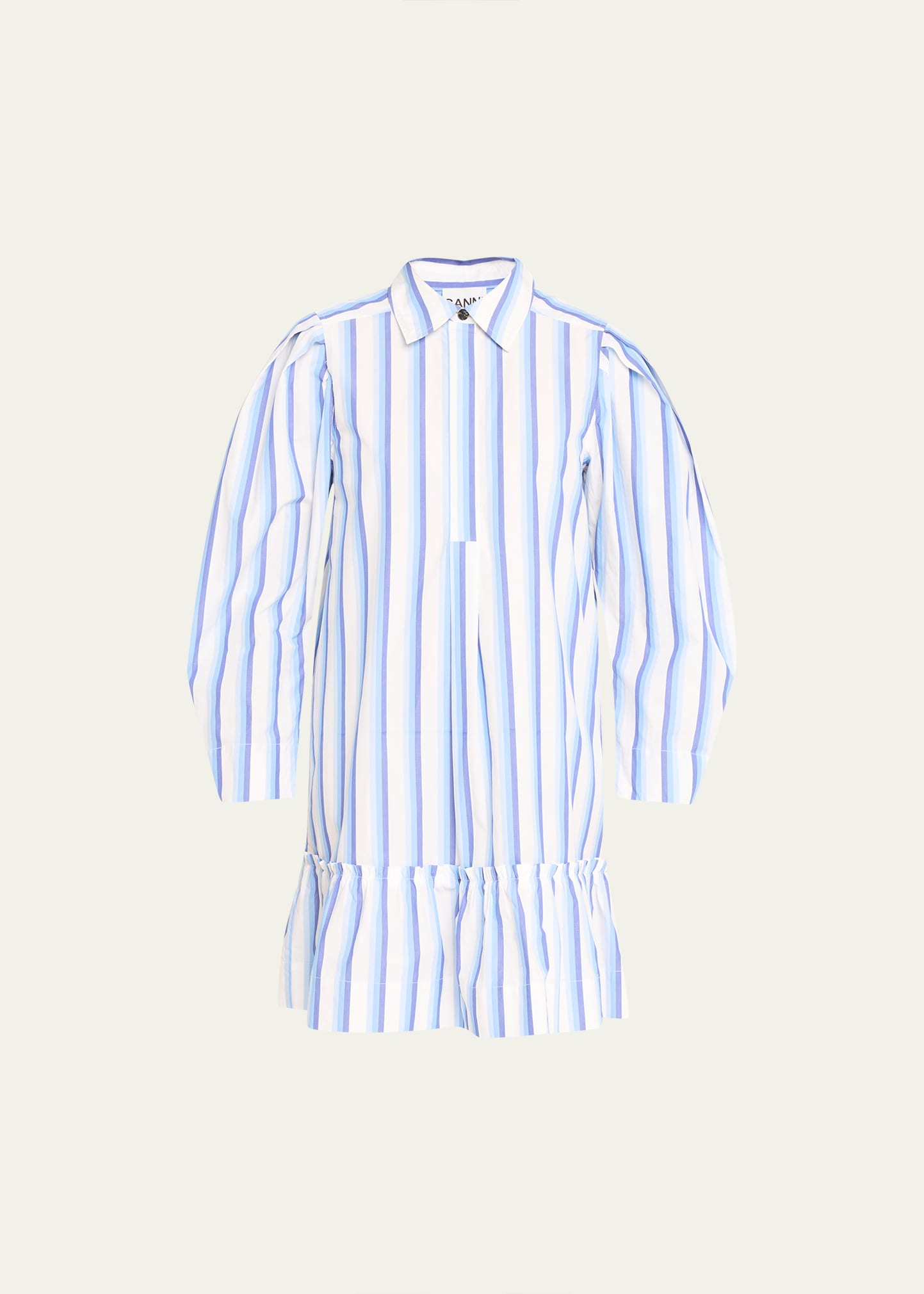 Ganni Stripe Cotton Mini Shirtdress In Silver Lake Blue