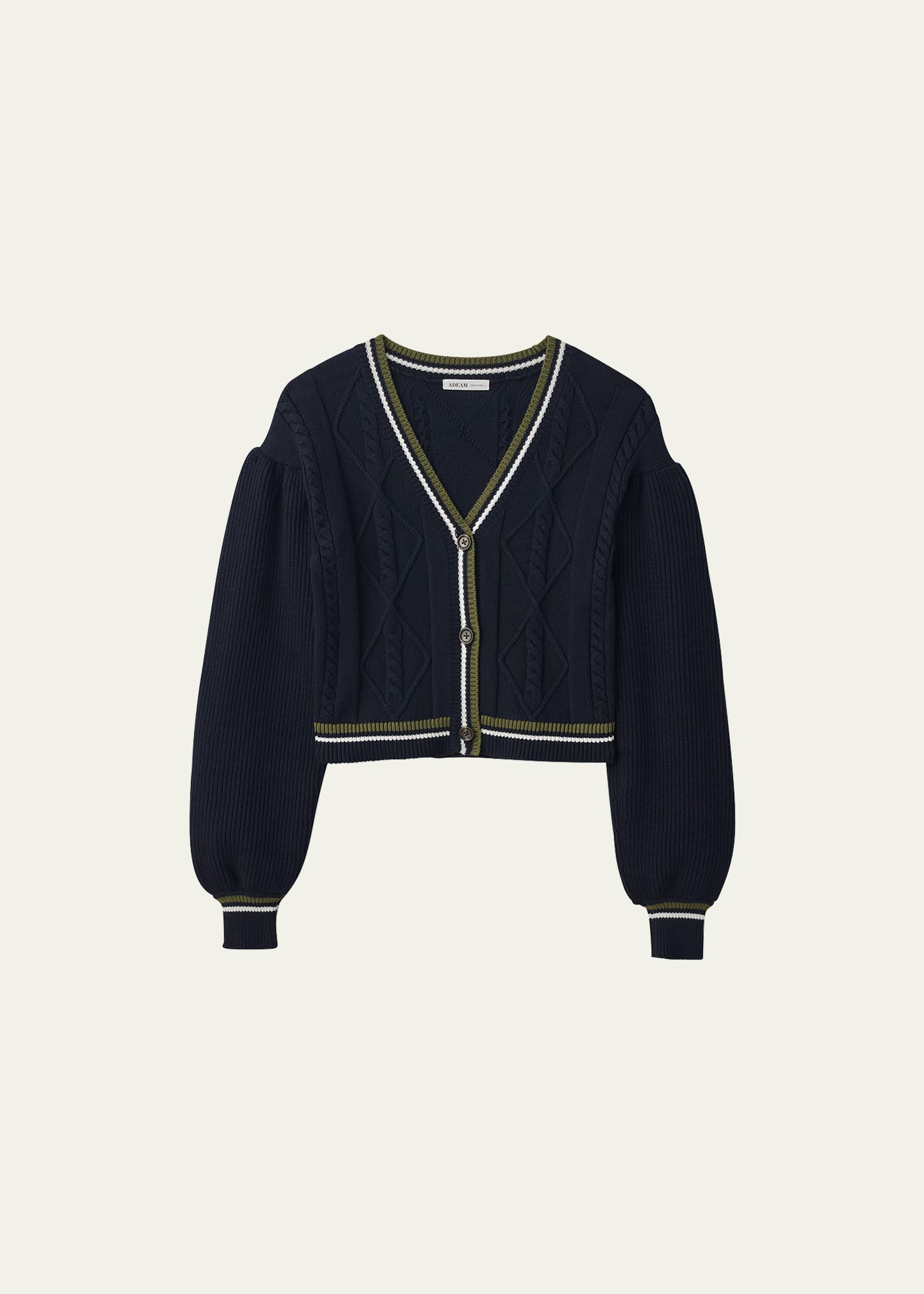 Adeam Camilla Cable-knit Puff-sleeve Cardigan In Midnight
