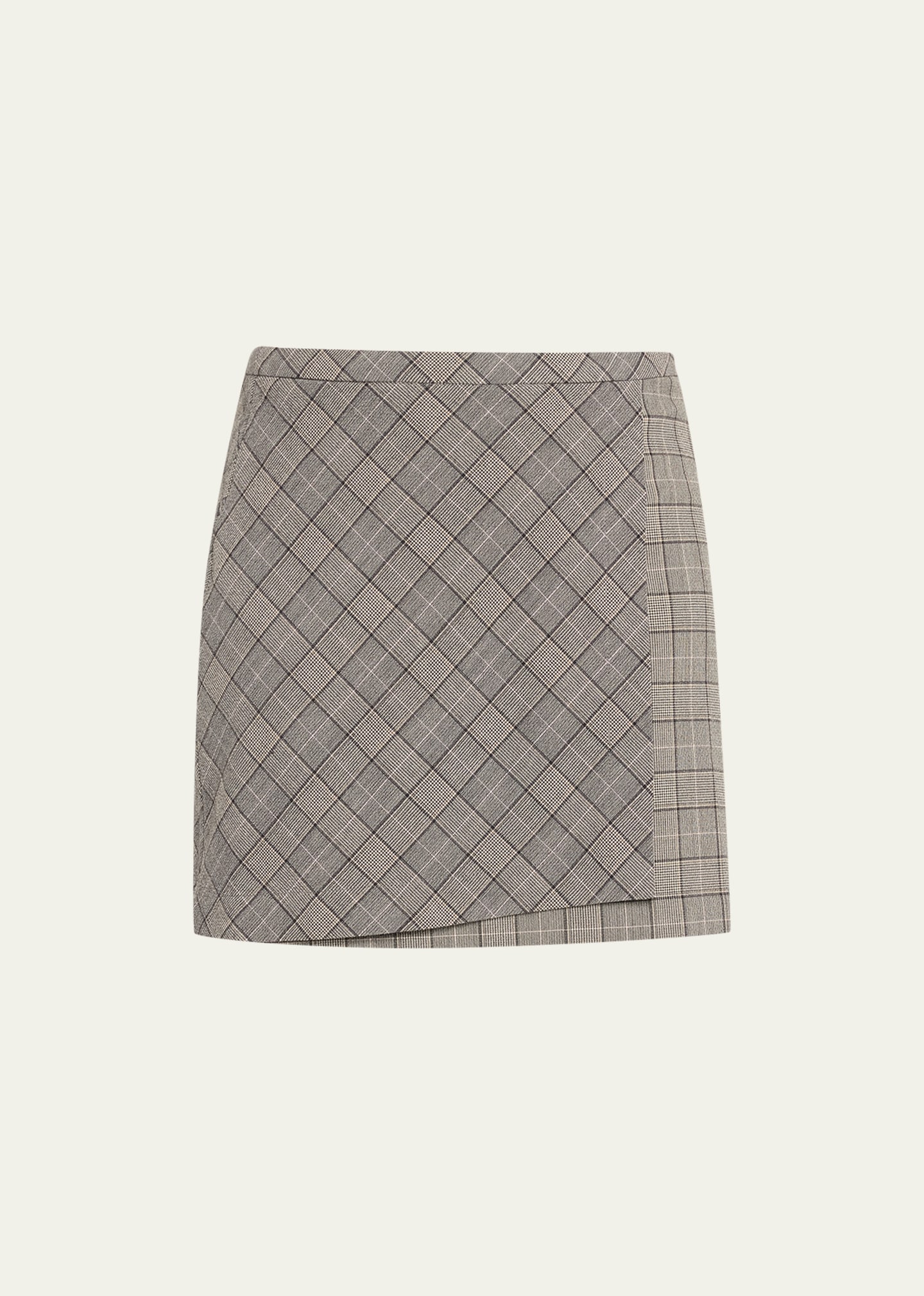 Shop Ganni Mixed Check Mini Skirt In Frost Gray