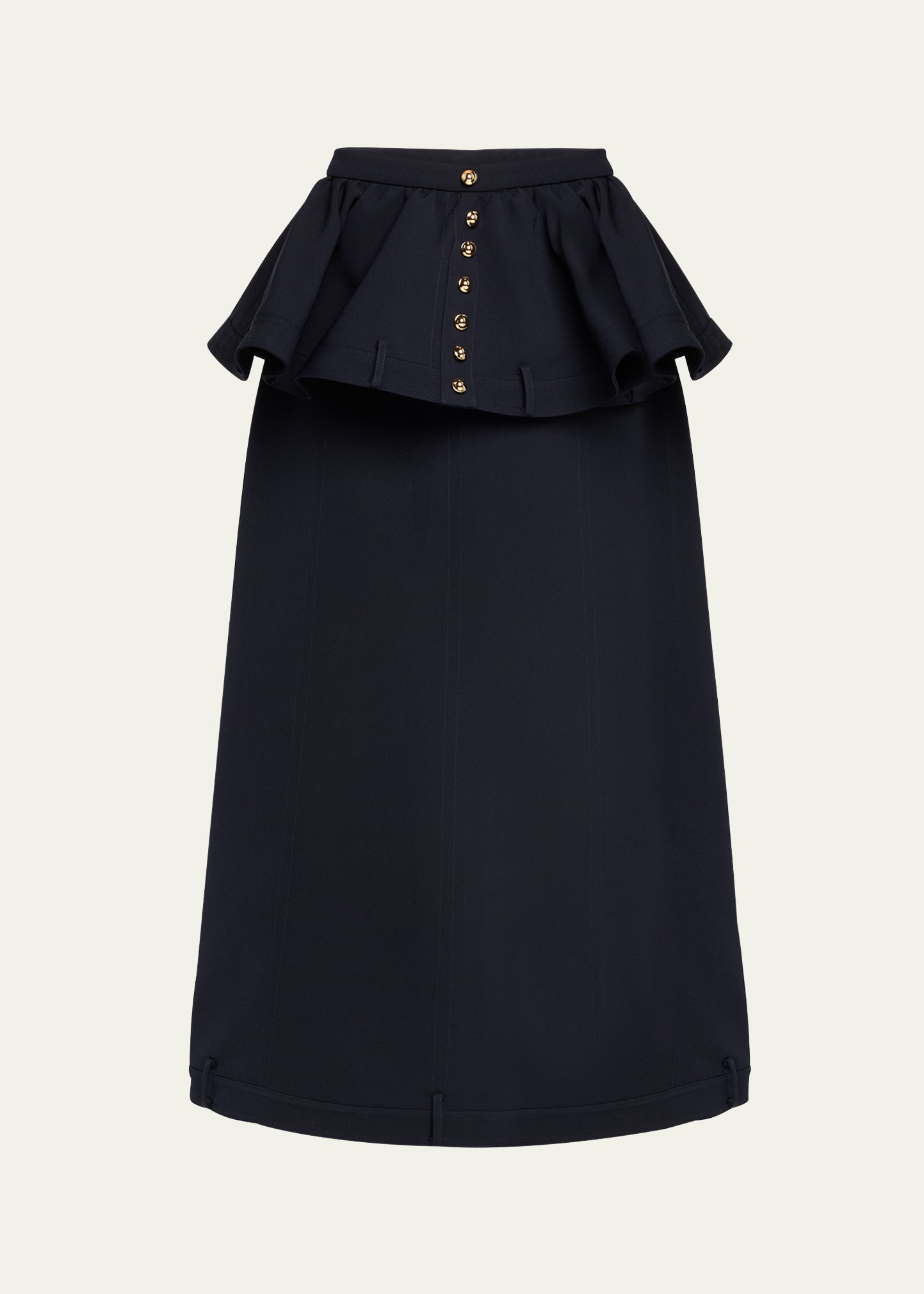 Shop Rokh Peplum Buttoned Midi Skirt In Dark Navy
