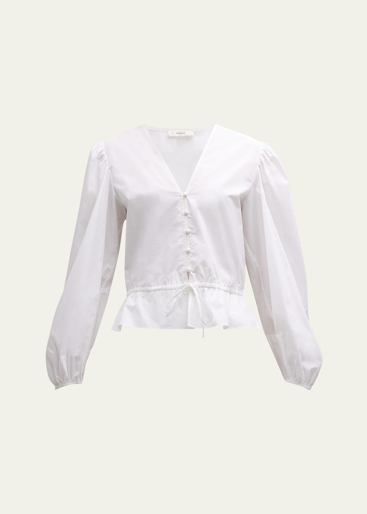 Frame Cinched Organic Cotton V-neck Blouse In White
