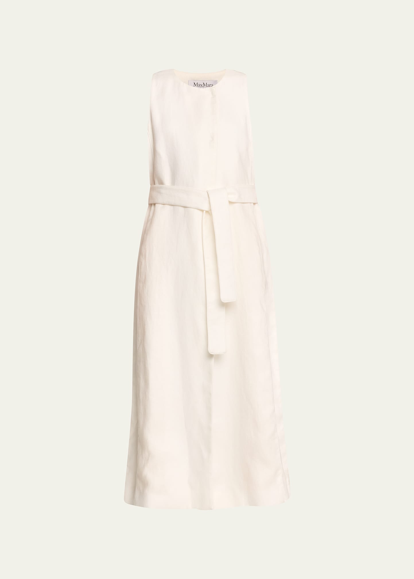 Shop Max Mara Aureo Belted Linen Shirtdress In White