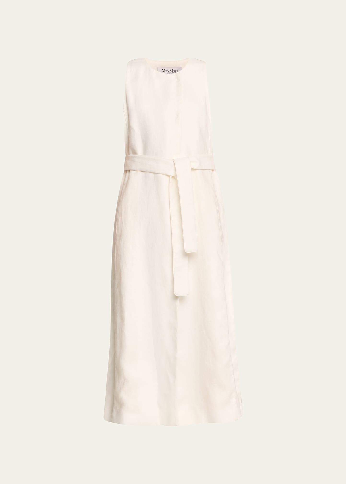 Max Mara Aureo Belted Linen Shirtdress In White