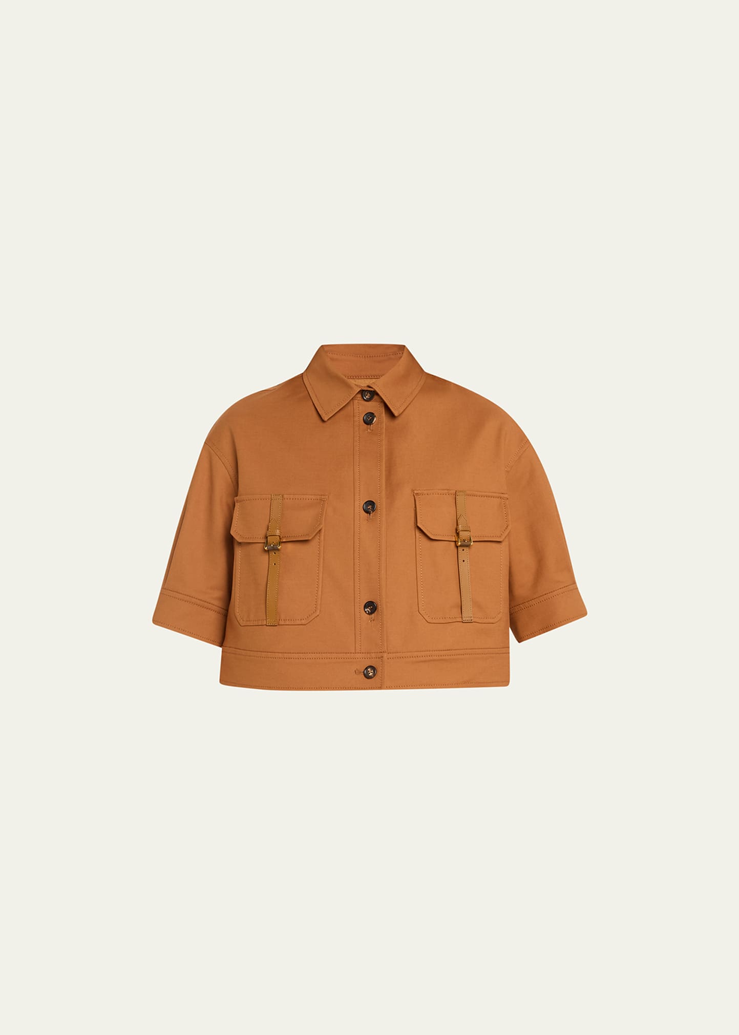 Shop Max Mara Agiate Cropped Utility Shirt In Tobacco