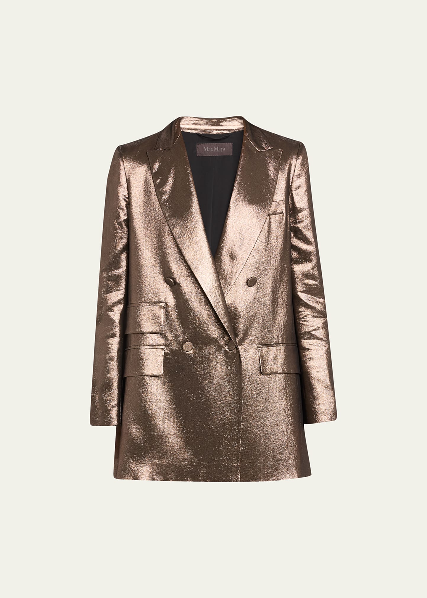 Shop Max Mara Edro Metallic Silk Blazer Jacket In Bronze