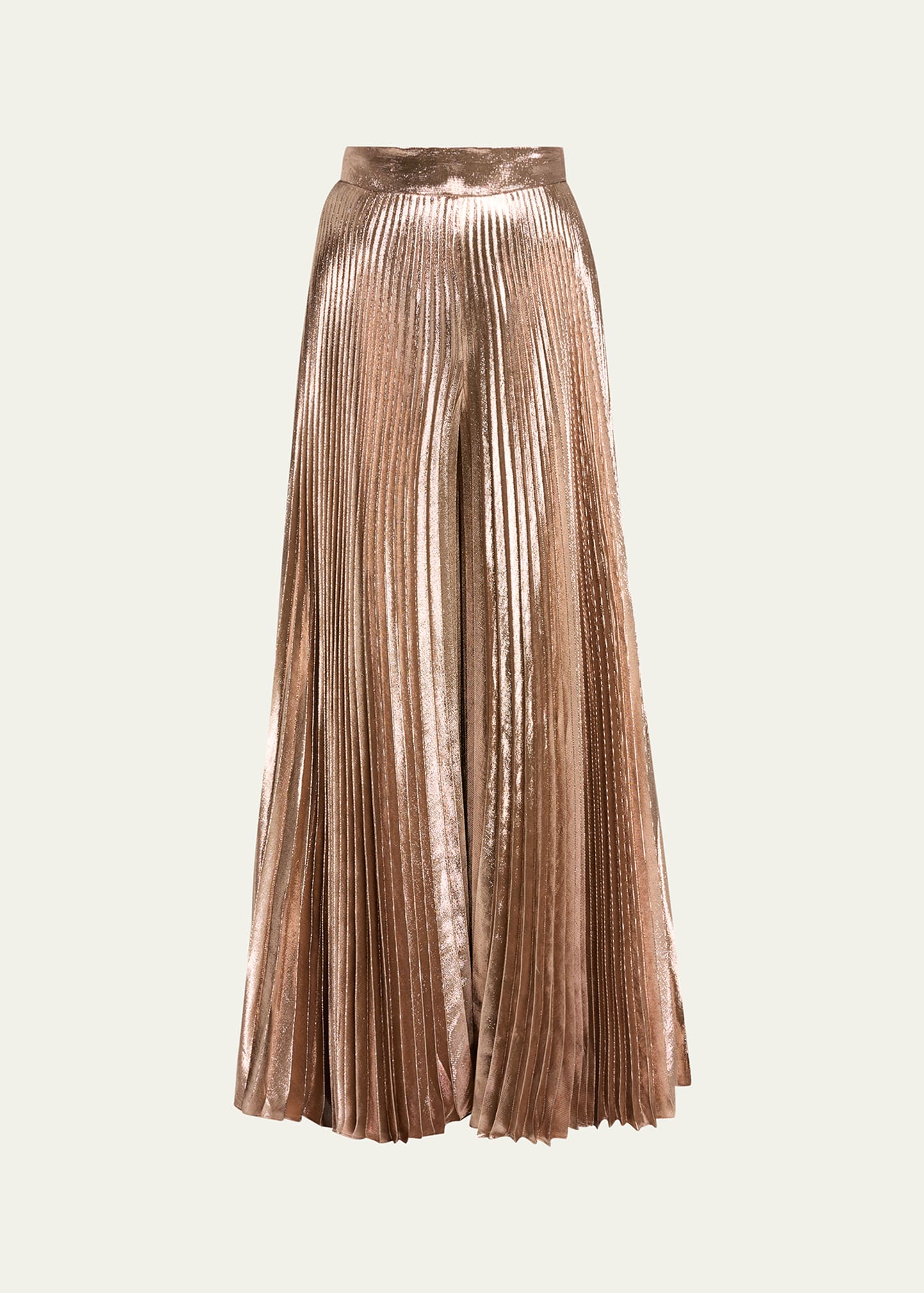 Max Mara Panteon Pleated Metallic Wide-leg Pants In Bronze