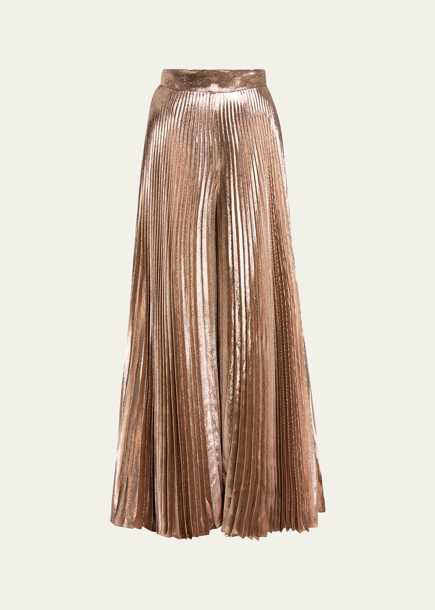 Shop Max Mara Panteon Pleated Metallic Wide-leg Pants In Bronze