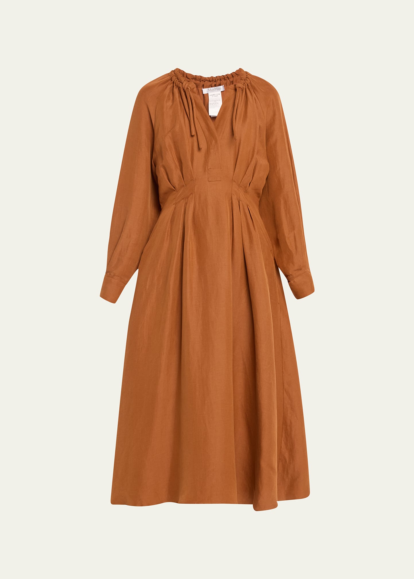 Max Mara Drina Midikleid Aus Twill Aus Einer Leinen-seidenmischung Mit Falten In Tobacco