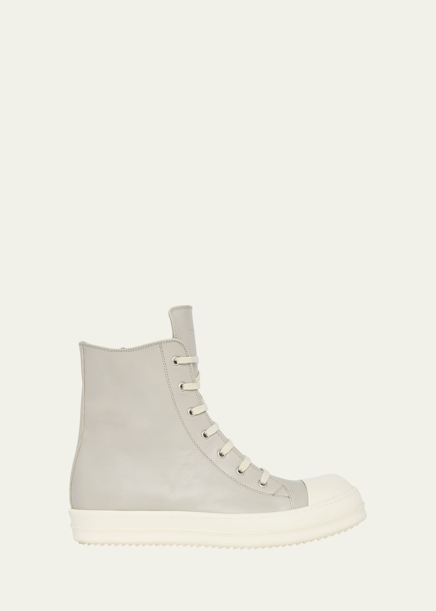 Shop Rick Owens Men's Leather High-top Sneakers In Pearl/milk/milk