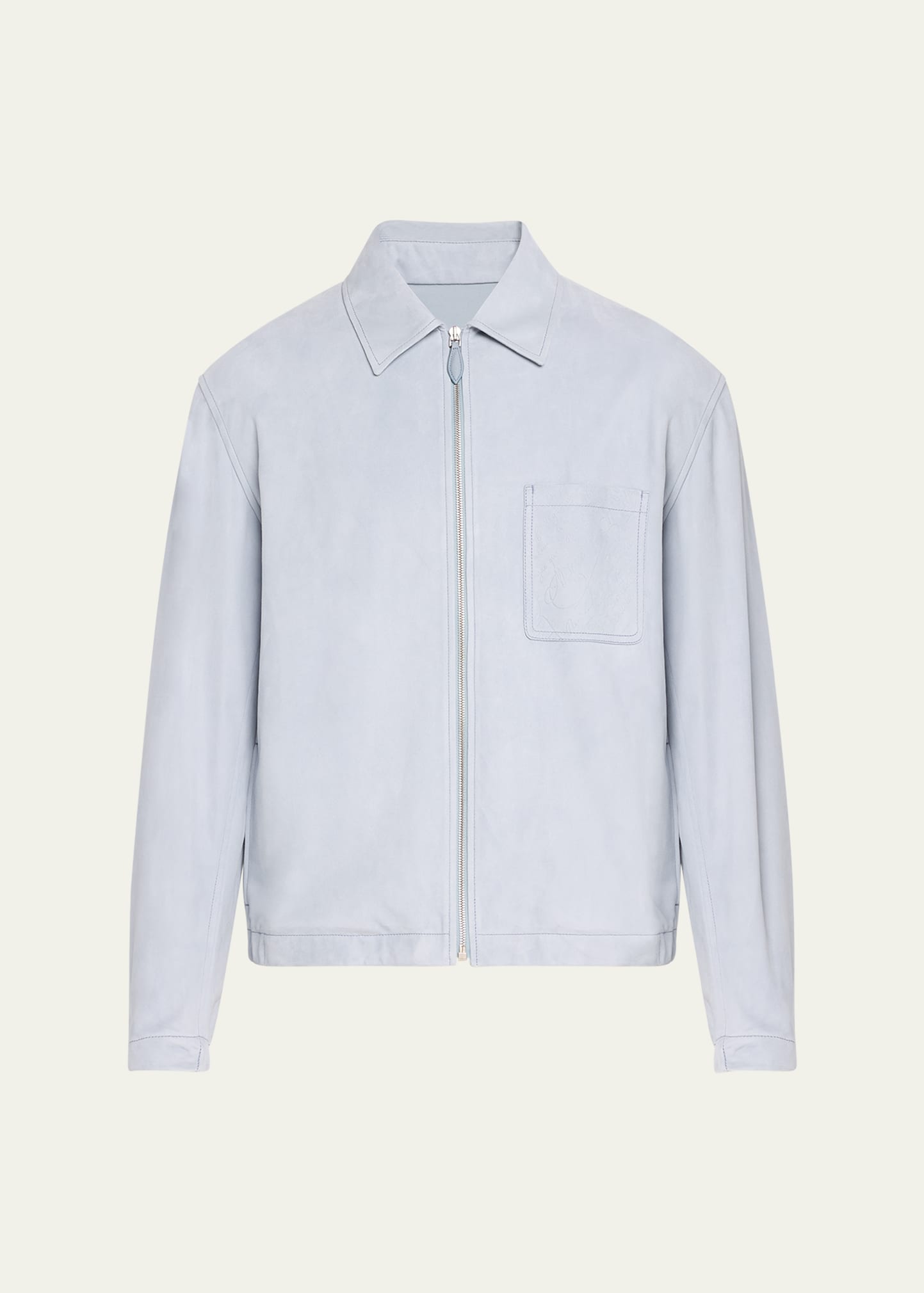 Shop Berluti Men's Suede Overshirt With Scritto Pocket In Pale Blue