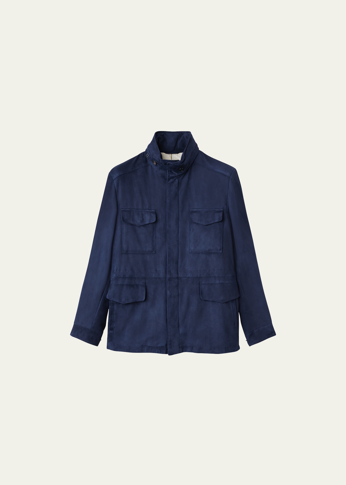 Loro Piana Men's Suede Concealed-zip Field Jacket In Very Dark Blue
