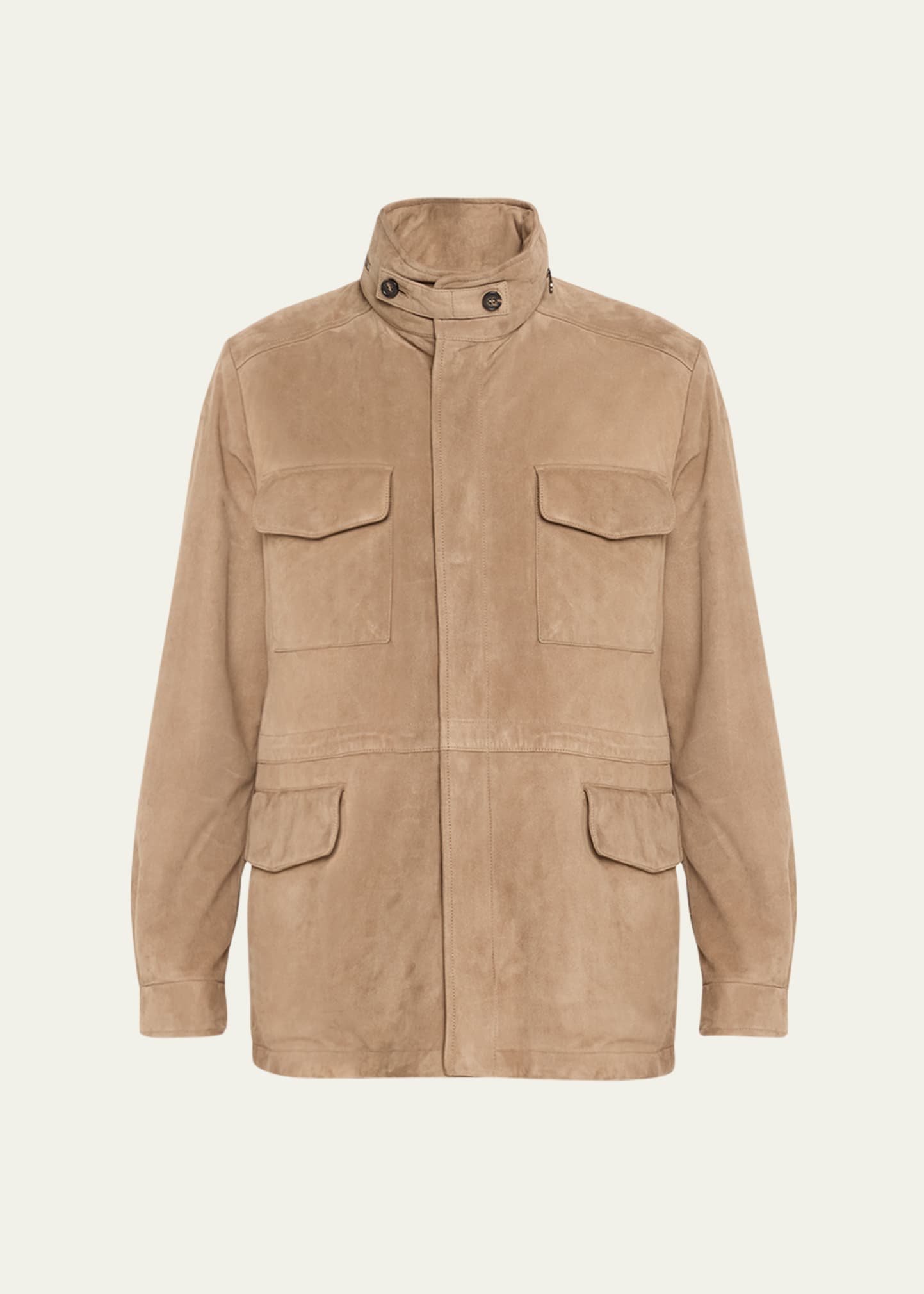 Loro Piana Men's Suede Concealed-zip Field Jacket In Busty Light Brown