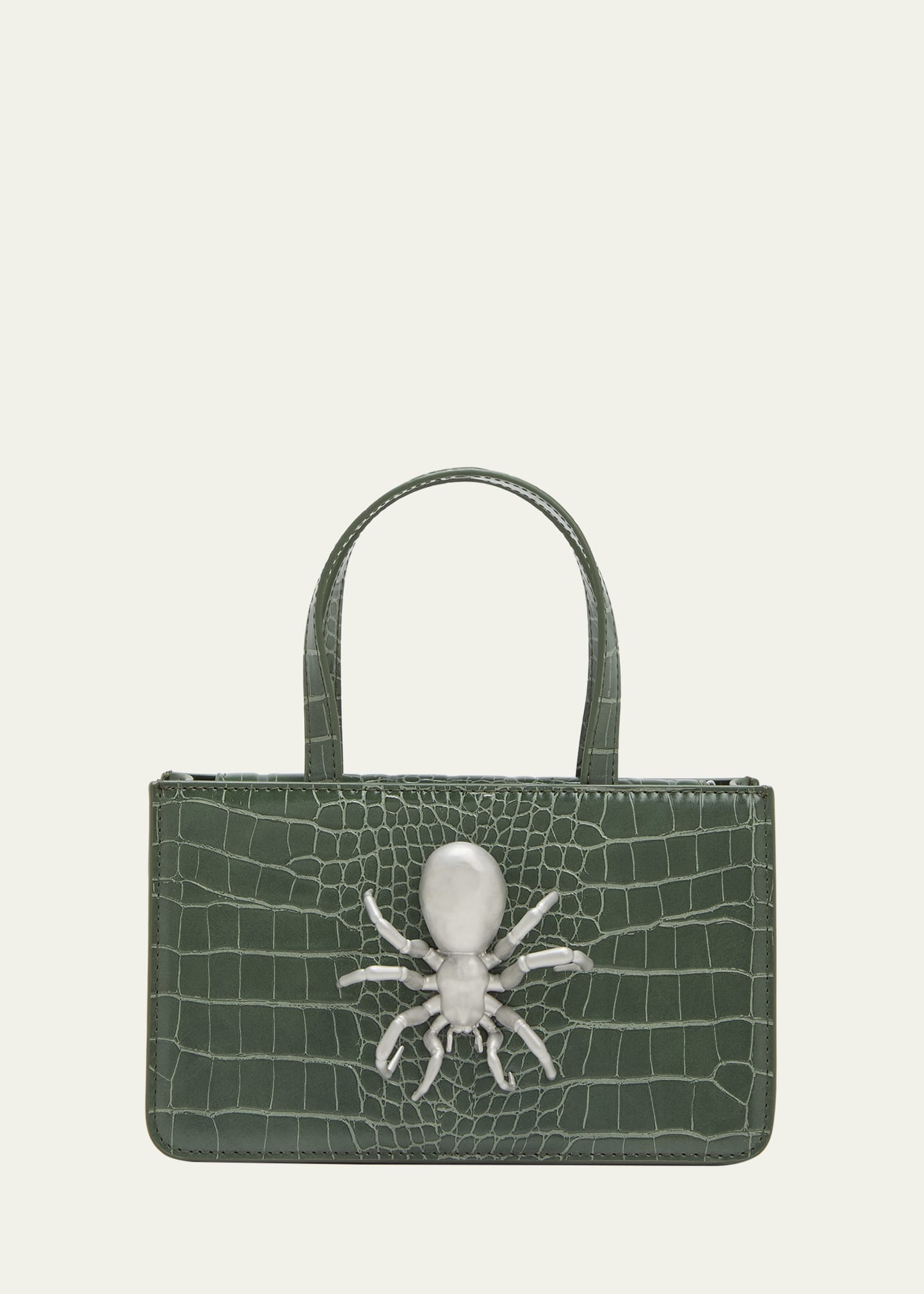 Puppets And Puppets Small Spider Croc-embossed Top-handle Bag In Olive
